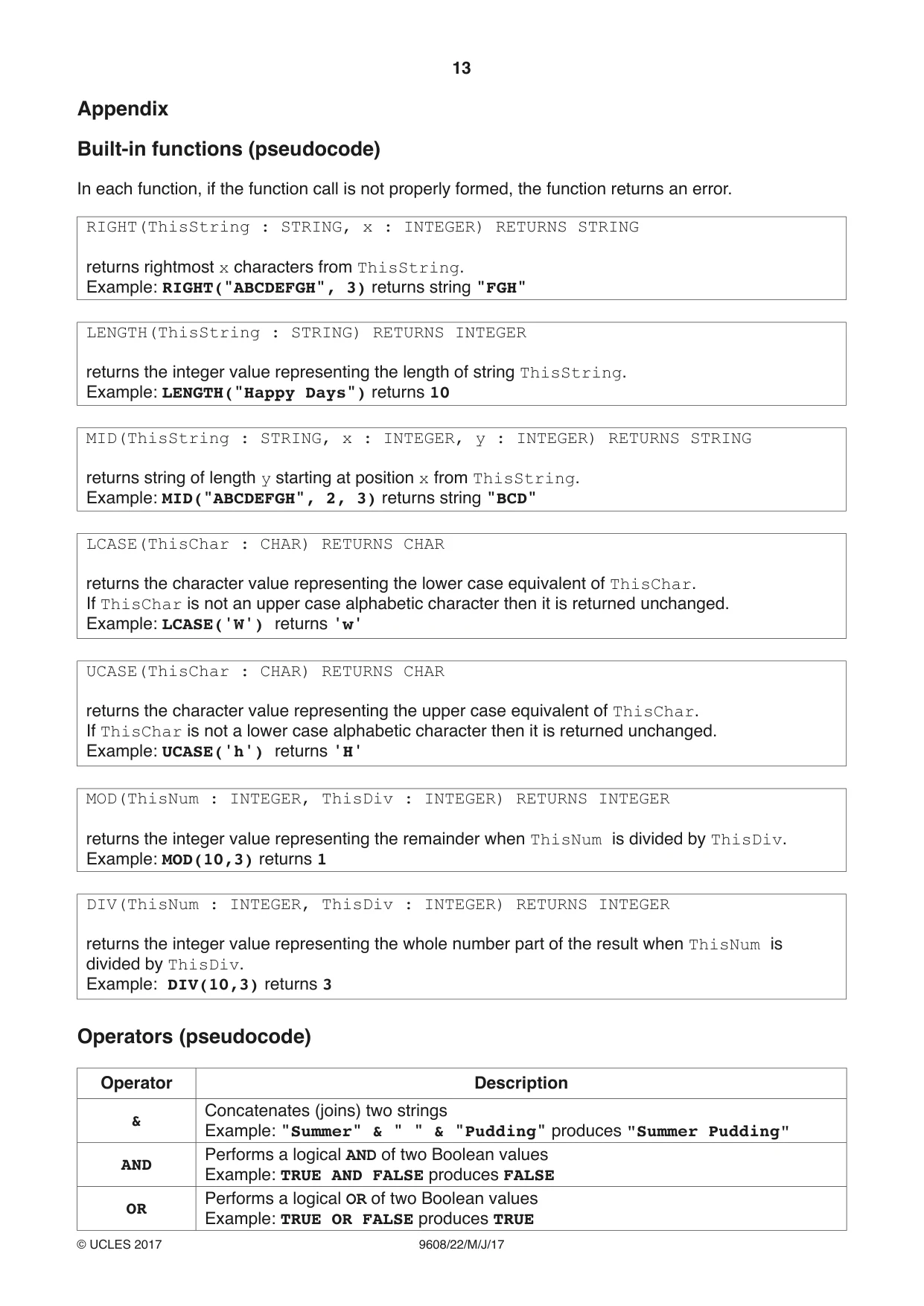 Cambridge A Level Computer Science 9608 2017 May/June Paper 2 · Variant 2 question paper, page 13 of 16