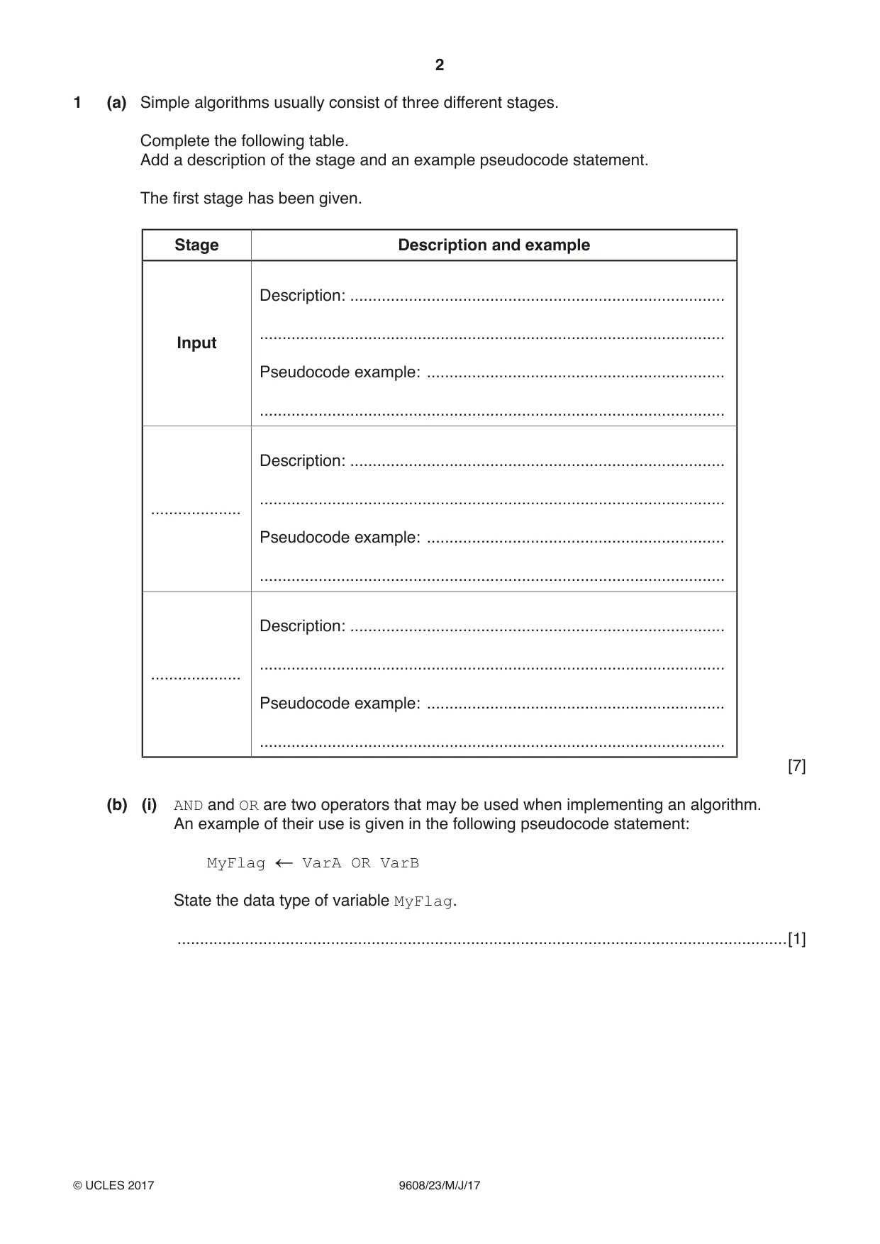 Cambridge A Level Computer Science 9608 2017 May/June Paper 2 · Variant 3 question paper, page 2 of 16