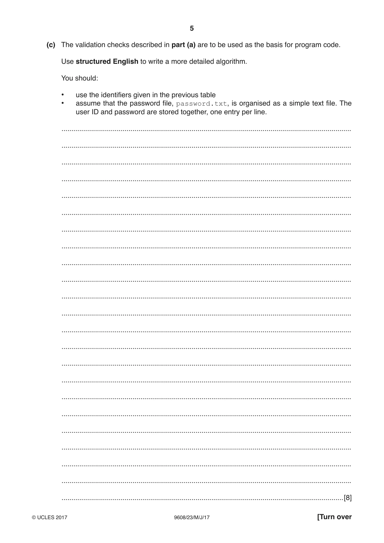 Cambridge A Level Computer Science 9608 2017 May/June Paper 2 · Variant 3 question paper, page 5 of 16