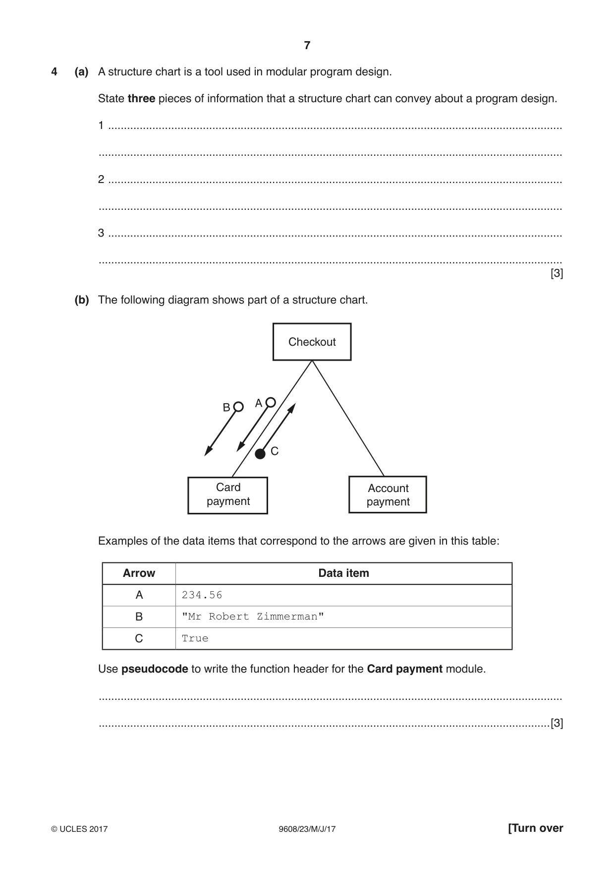 Cambridge A Level Computer Science 9608 2017 May/June Paper 2 · Variant 3 question paper, page 7 of 16