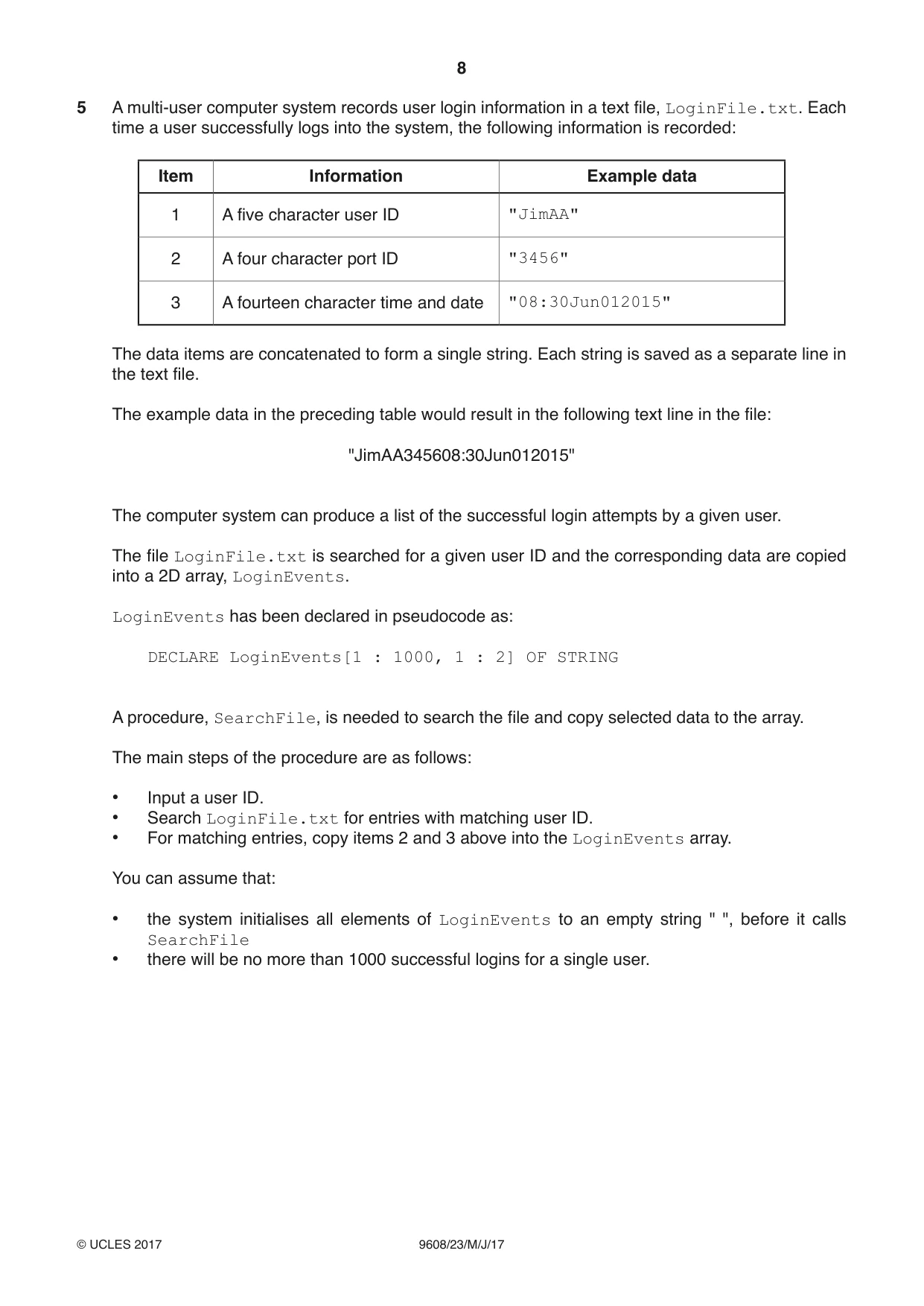 Cambridge A Level Computer Science 9608 2017 May/June Paper 2 · Variant 3 question paper, page 8 of 16