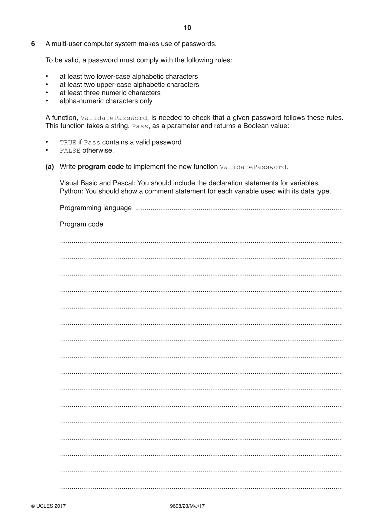 Cambridge A Level Computer Science 9608 2017 May/June Paper 2 · Variant 3 question paper, page 10 of 16