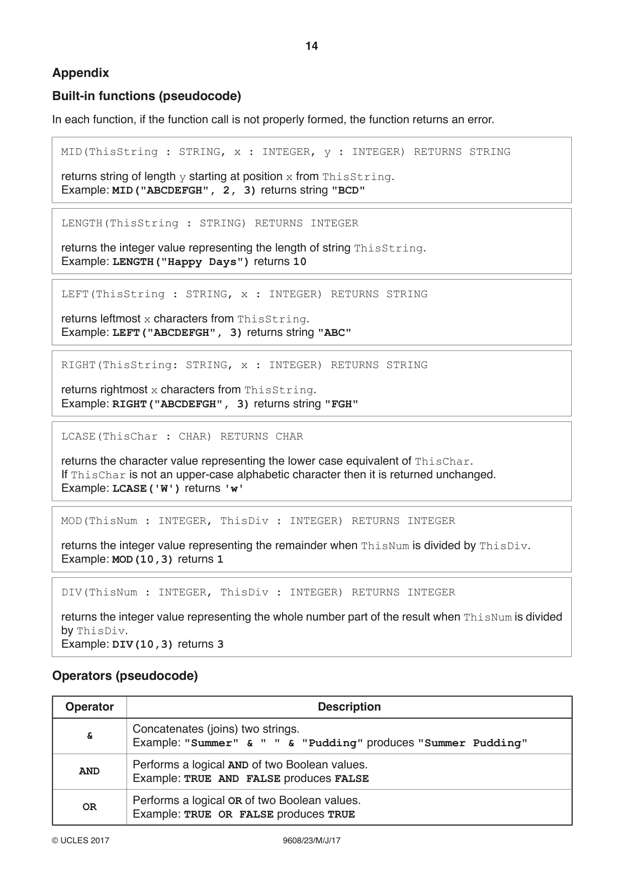 Cambridge A Level Computer Science 9608 2017 May/June Paper 2 · Variant 3 question paper, page 14 of 16