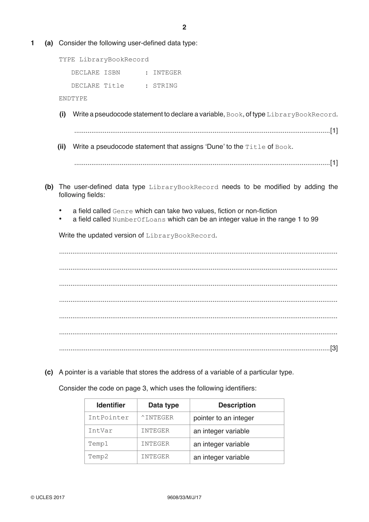 Cambridge A Level Computer Science 9608 2017 May/June Paper 3 · Variant 3 question paper, page 2 of 16