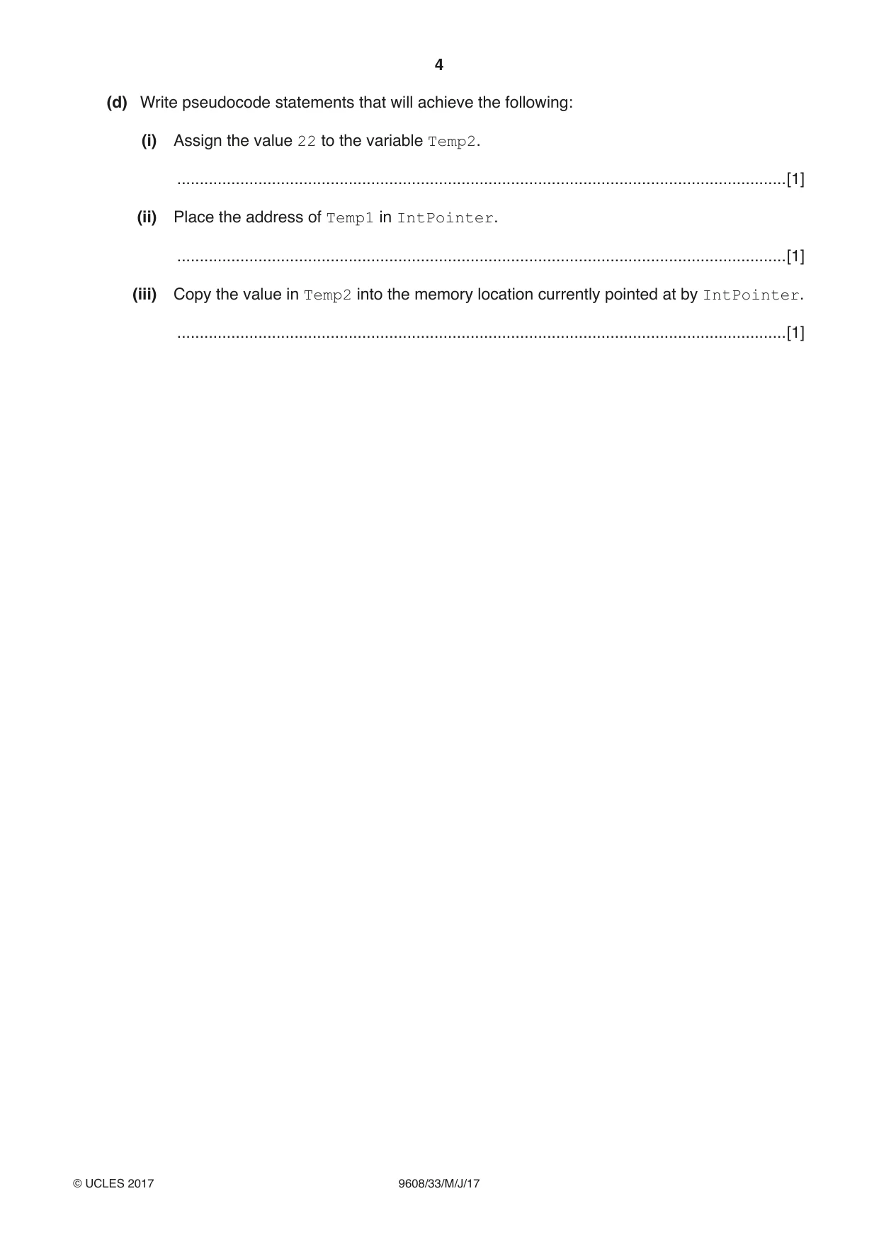 Cambridge A Level Computer Science 9608 2017 May/June Paper 3 · Variant 3 question paper, page 4 of 16