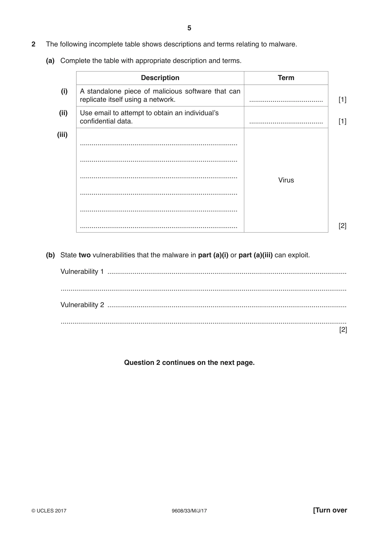 Cambridge A Level Computer Science 9608 2017 May/June Paper 3 · Variant 3 question paper, page 5 of 16