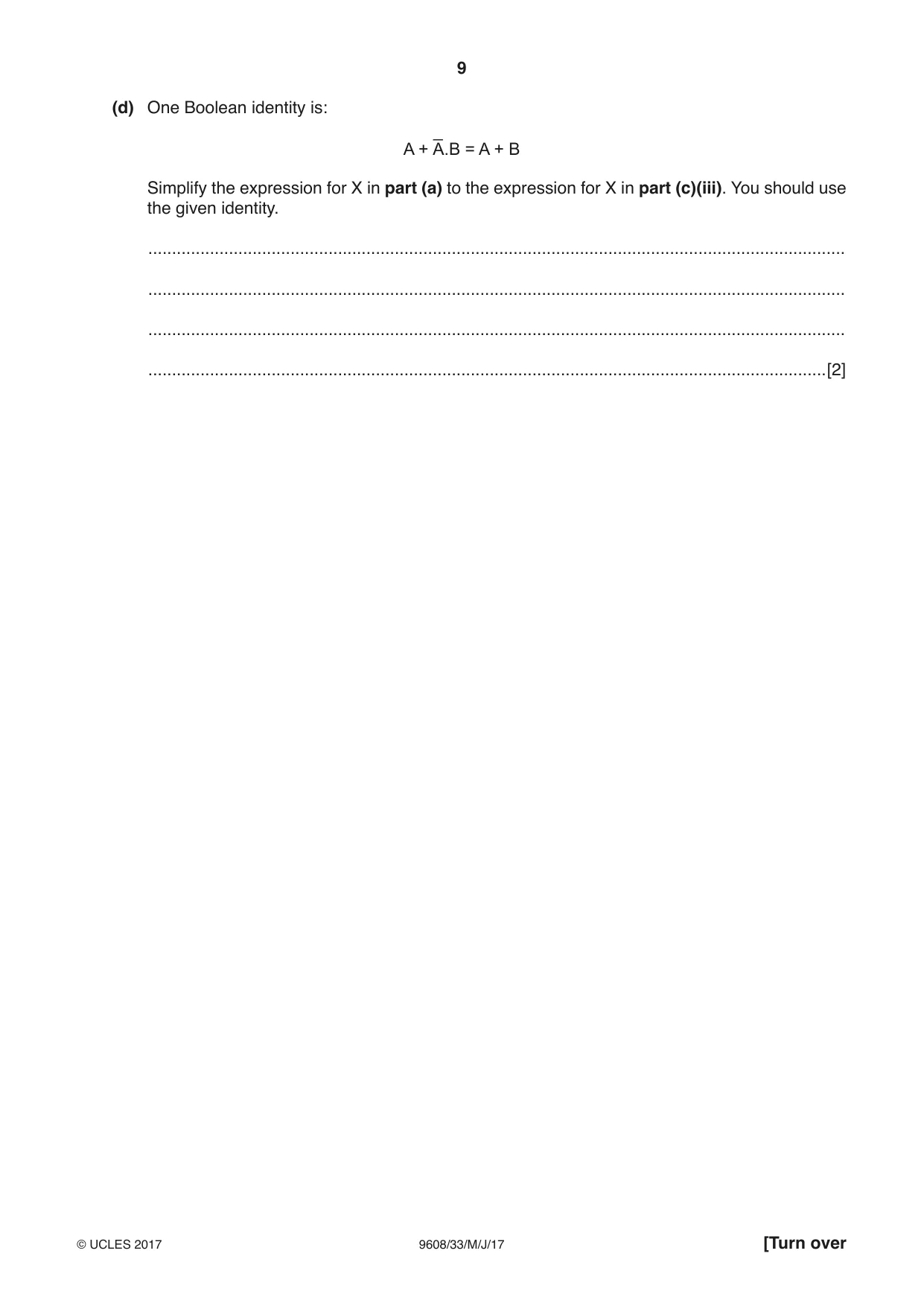 Cambridge A Level Computer Science 9608 2017 May/June Paper 3 · Variant 3 question paper, page 9 of 16