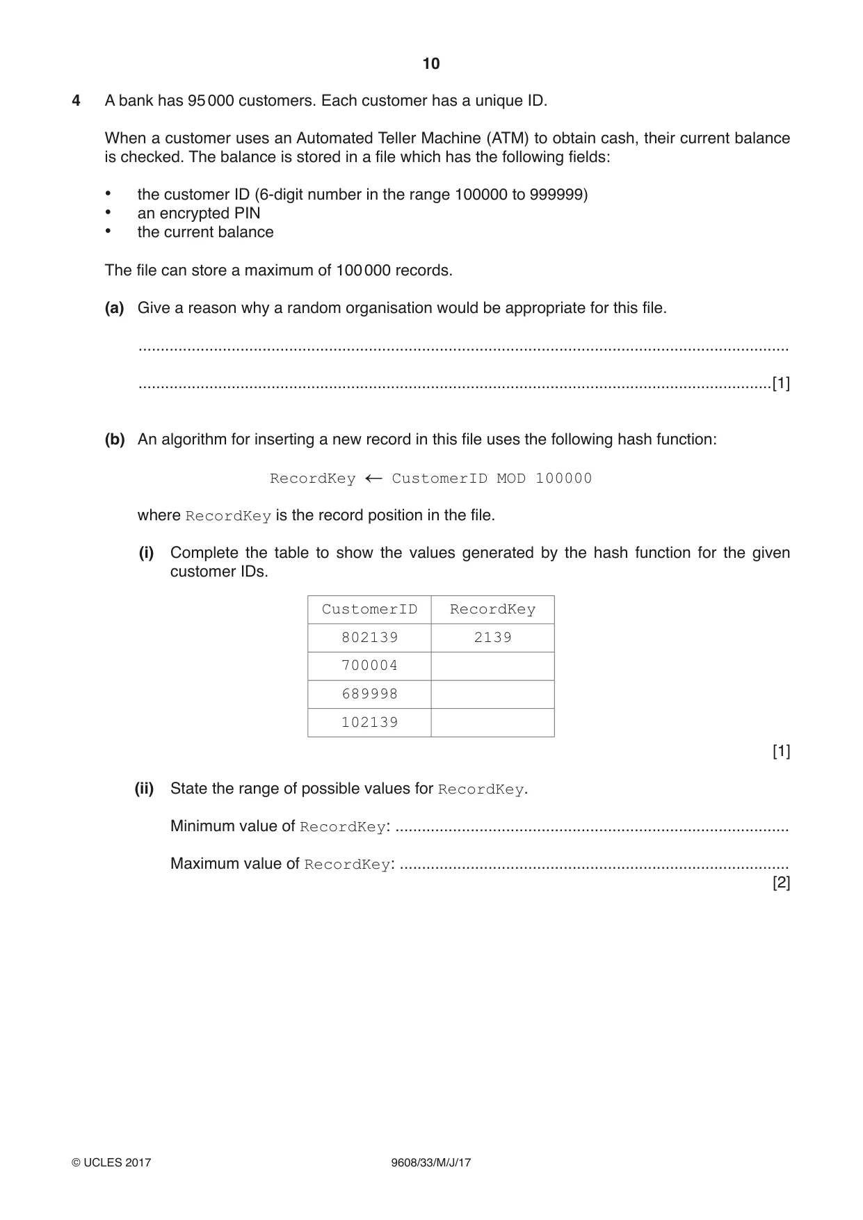 Cambridge A Level Computer Science 9608 2017 May/June Paper 3 · Variant 3 question paper, page 10 of 16