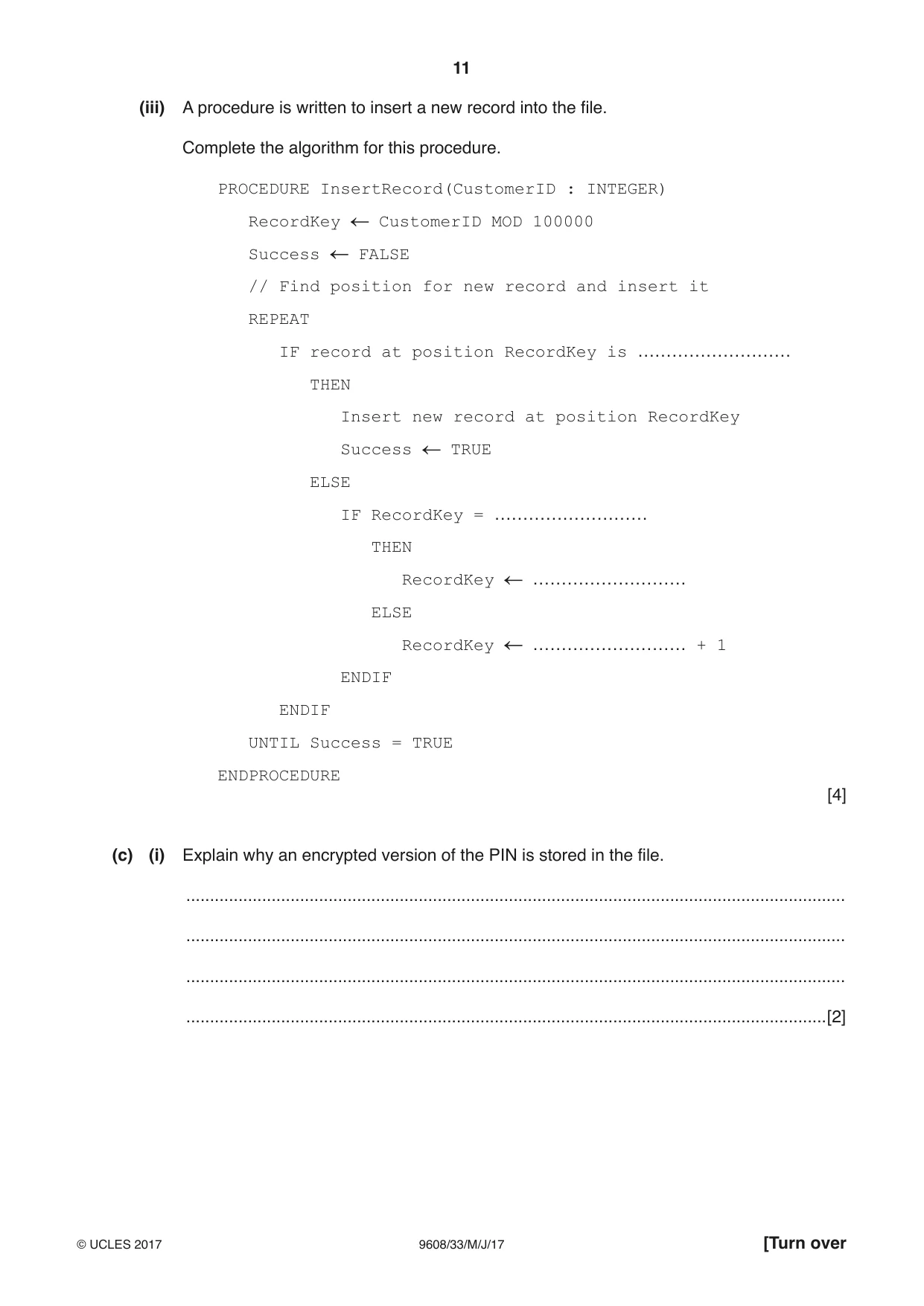 Cambridge A Level Computer Science 9608 2017 May/June Paper 3 · Variant 3 question paper, page 11 of 16
