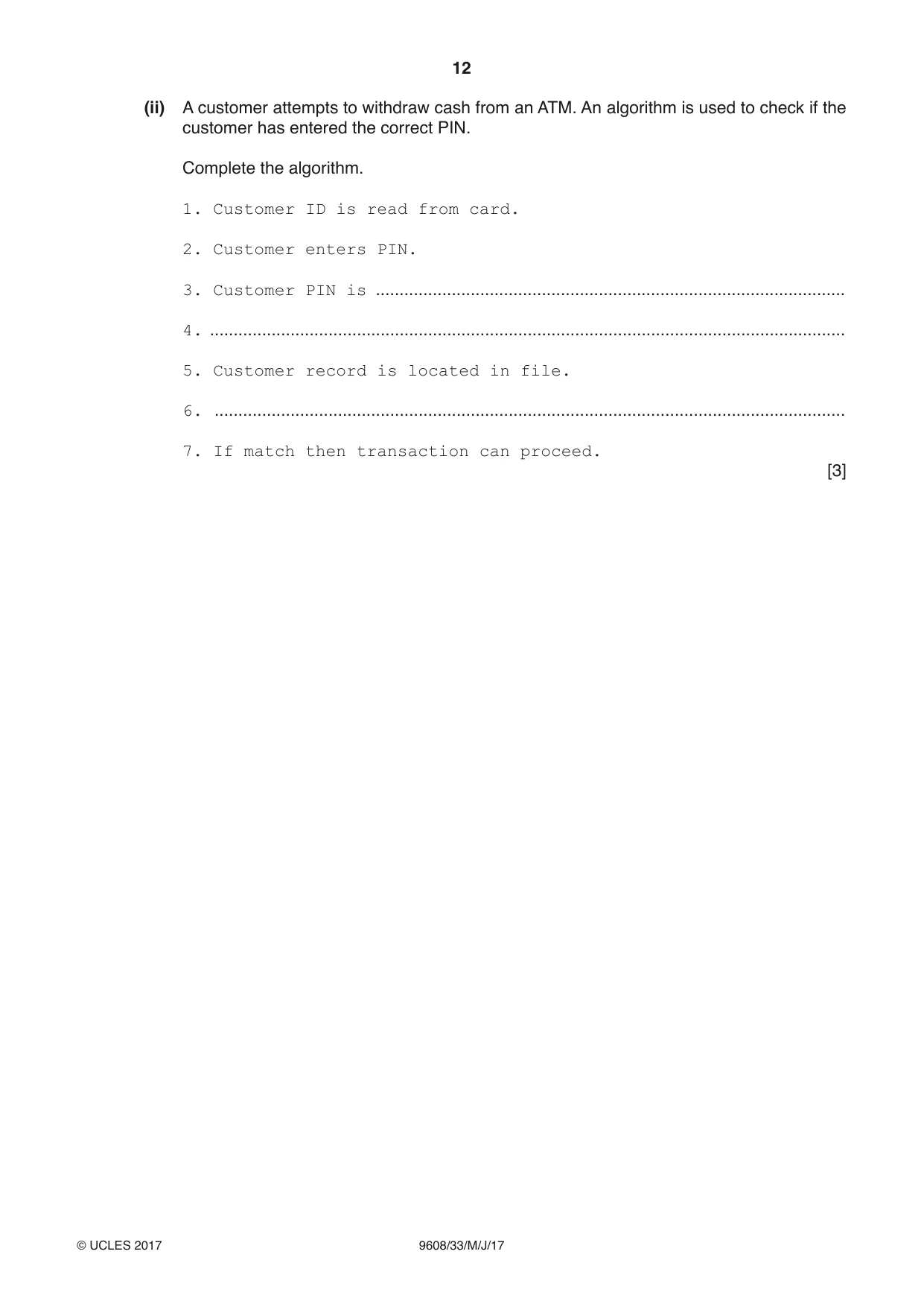 Cambridge A Level Computer Science 9608 2017 May/June Paper 3 · Variant 3 question paper, page 12 of 16