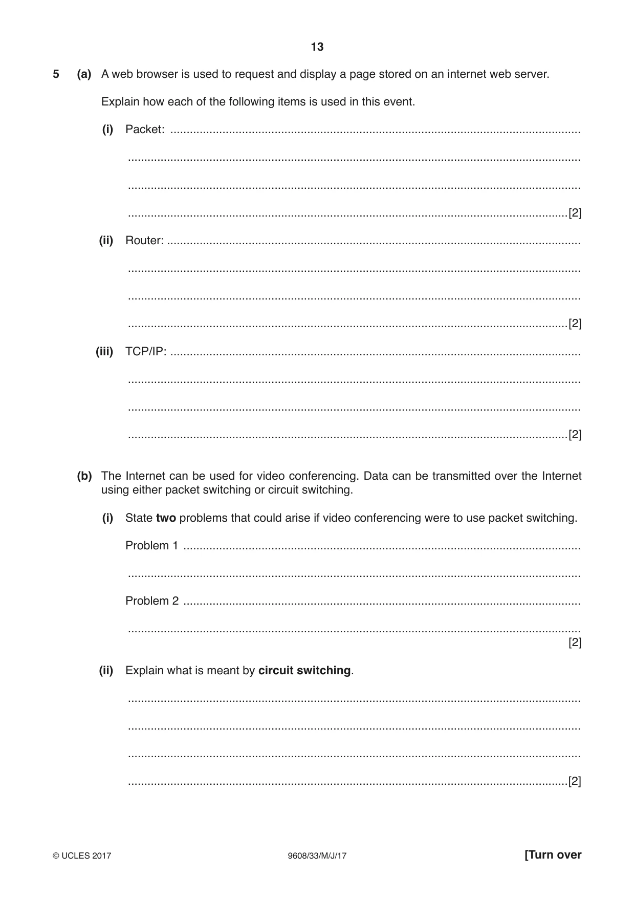 Cambridge A Level Computer Science 9608 2017 May/June Paper 3 · Variant 3 question paper, page 13 of 16