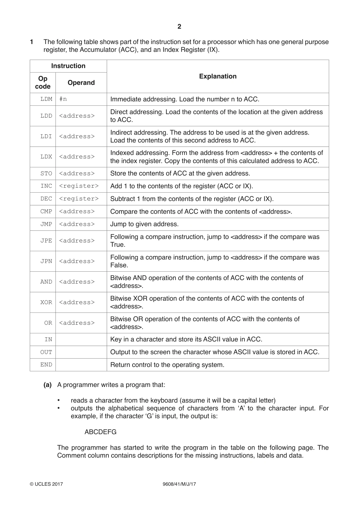 Cambridge A Level Computer Science 9608 2017 May/June Paper 4 · Variant 1 question paper, page 2 of 16