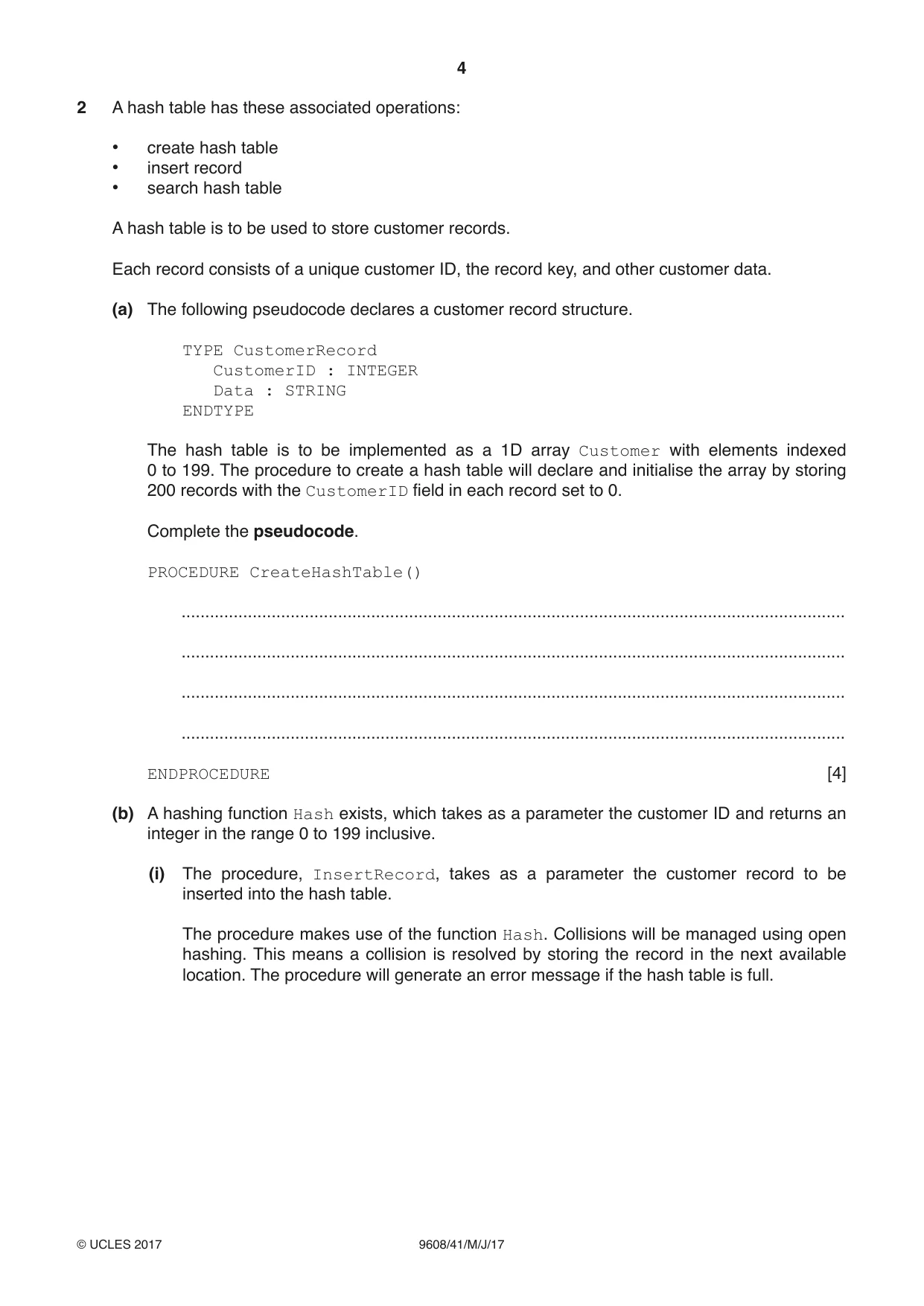 Cambridge A Level Computer Science 9608 2017 May/June Paper 4 · Variant 1 question paper, page 4 of 16