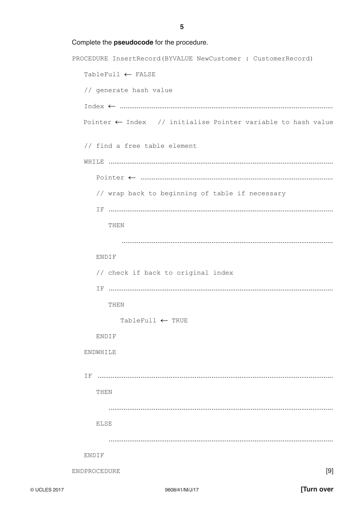 Cambridge A Level Computer Science 9608 2017 May/June Paper 4 · Variant 1 question paper, page 5 of 16