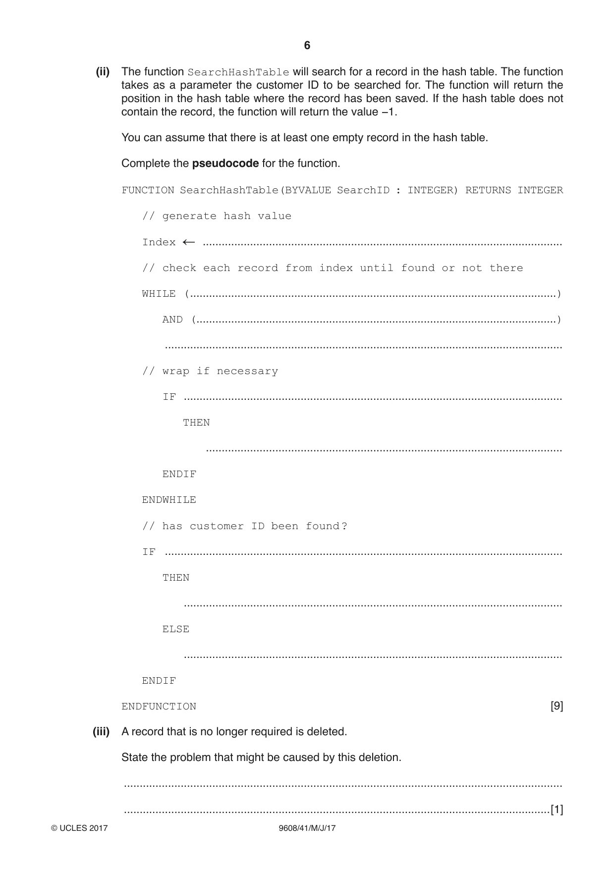 Cambridge A Level Computer Science 9608 2017 May/June Paper 4 · Variant 1 question paper, page 6 of 16