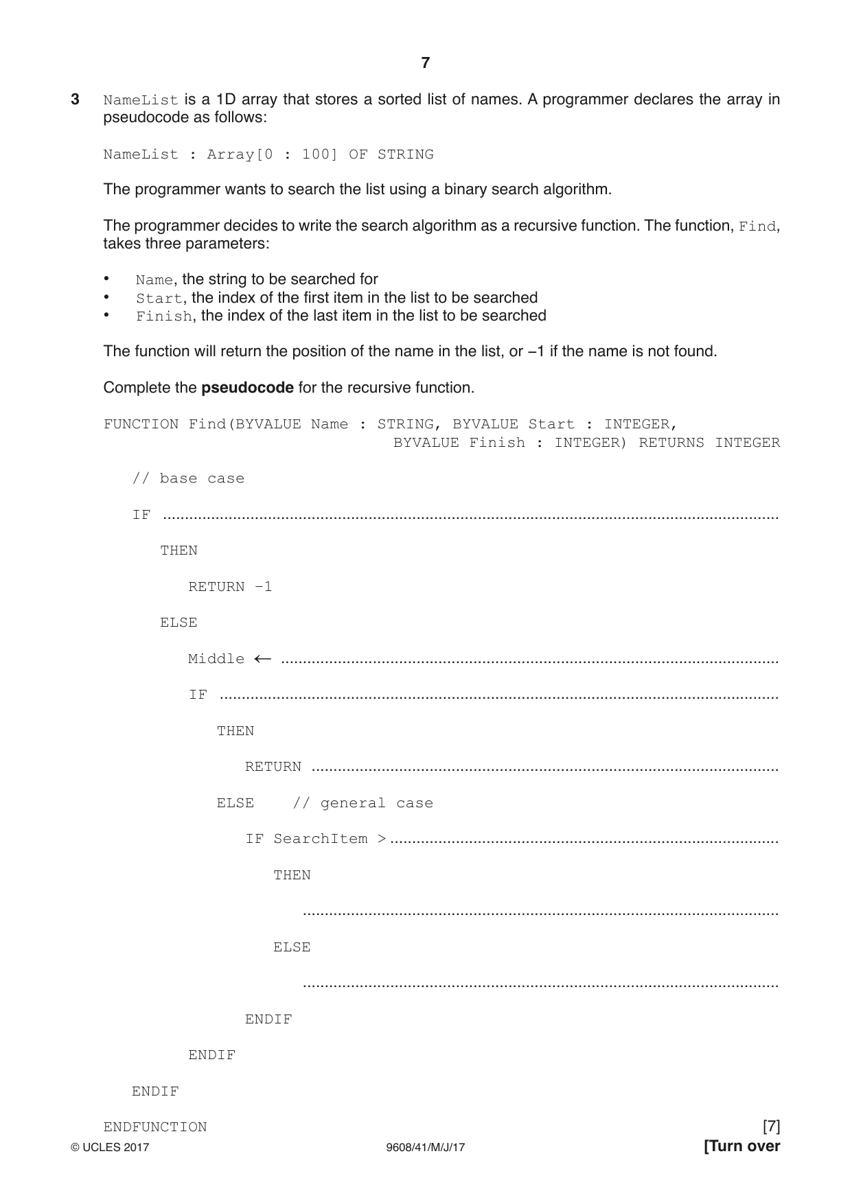 Cambridge A Level Computer Science 9608 2017 May/June Paper 4 · Variant 1 question paper, page 7 of 16