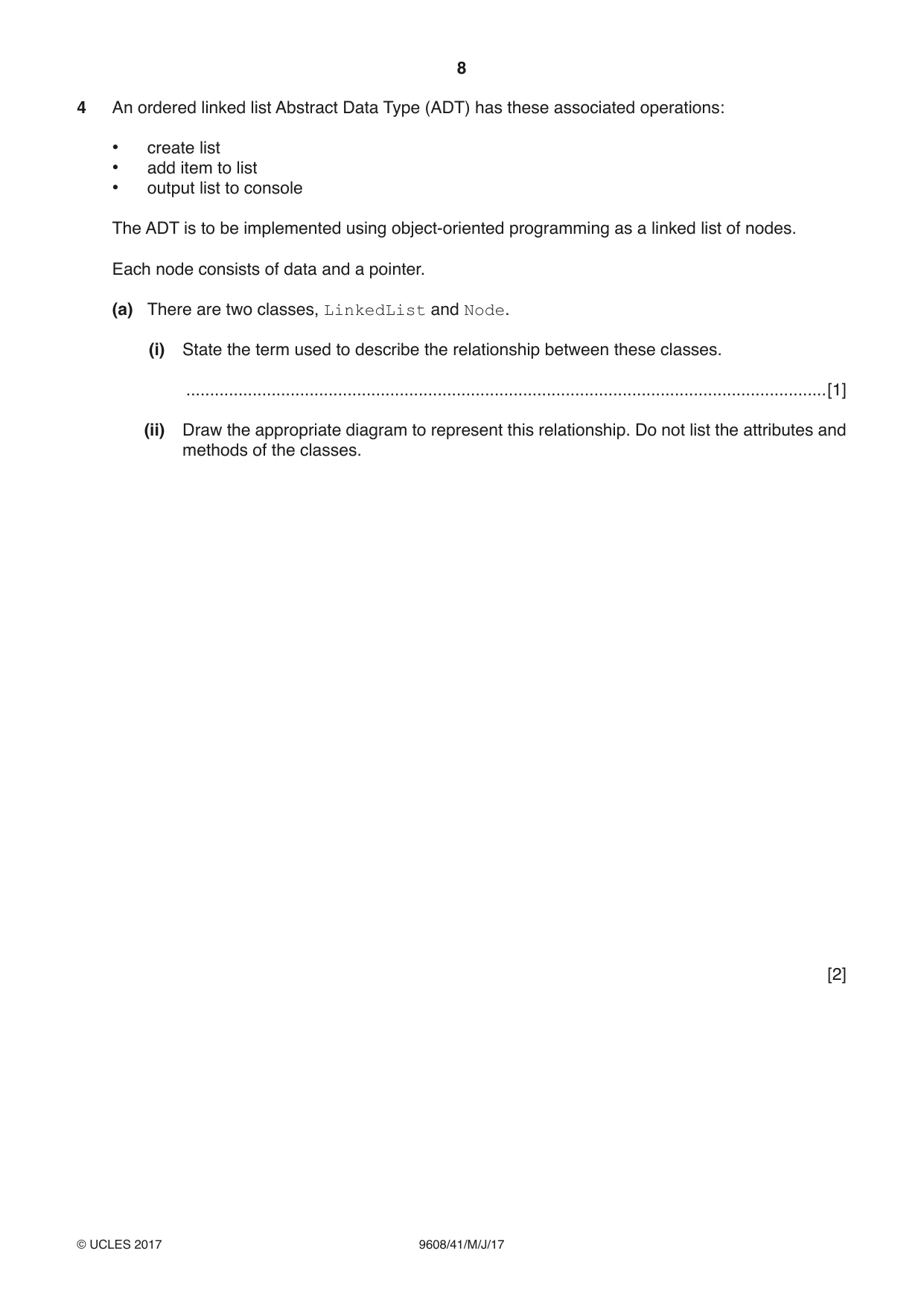 Cambridge A Level Computer Science 9608 2017 May/June Paper 4 · Variant 1 question paper, page 8 of 16