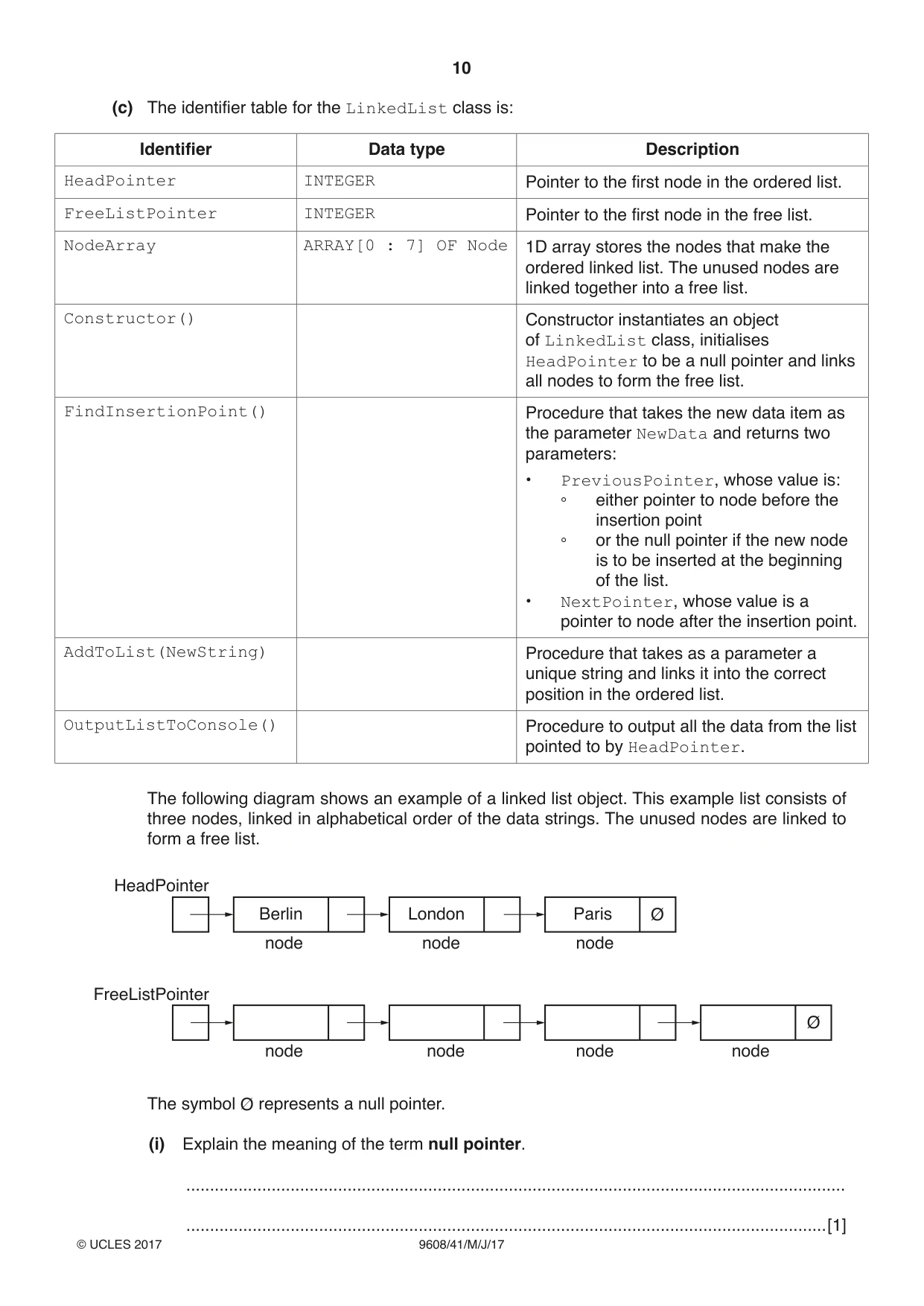 Cambridge A Level Computer Science 9608 2017 May/June Paper 4 · Variant 1 question paper, page 10 of 16