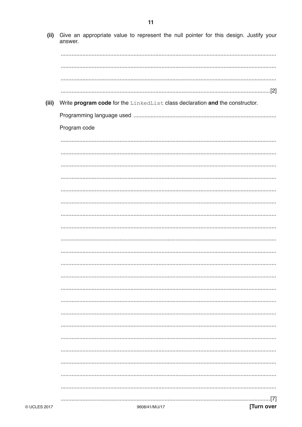 Cambridge A Level Computer Science 9608 2017 May/June Paper 4 · Variant 1 question paper, page 11 of 16