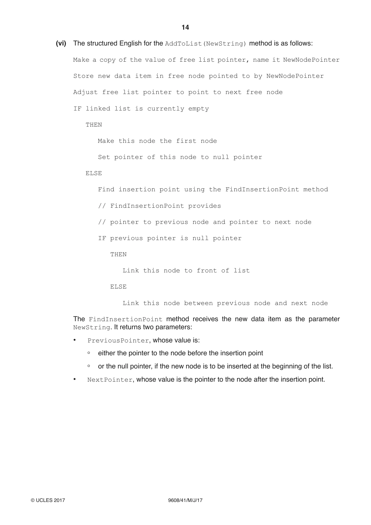 Cambridge A Level Computer Science 9608 2017 May/June Paper 4 · Variant 1 question paper, page 14 of 16
