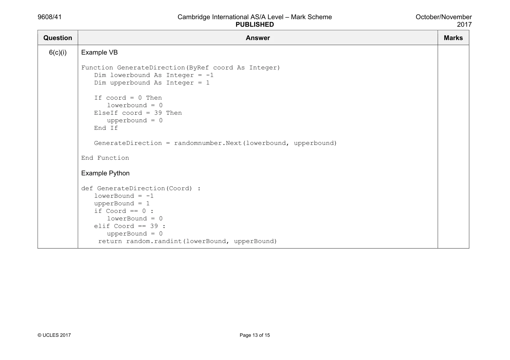 Mark scheme, page 13 of 15