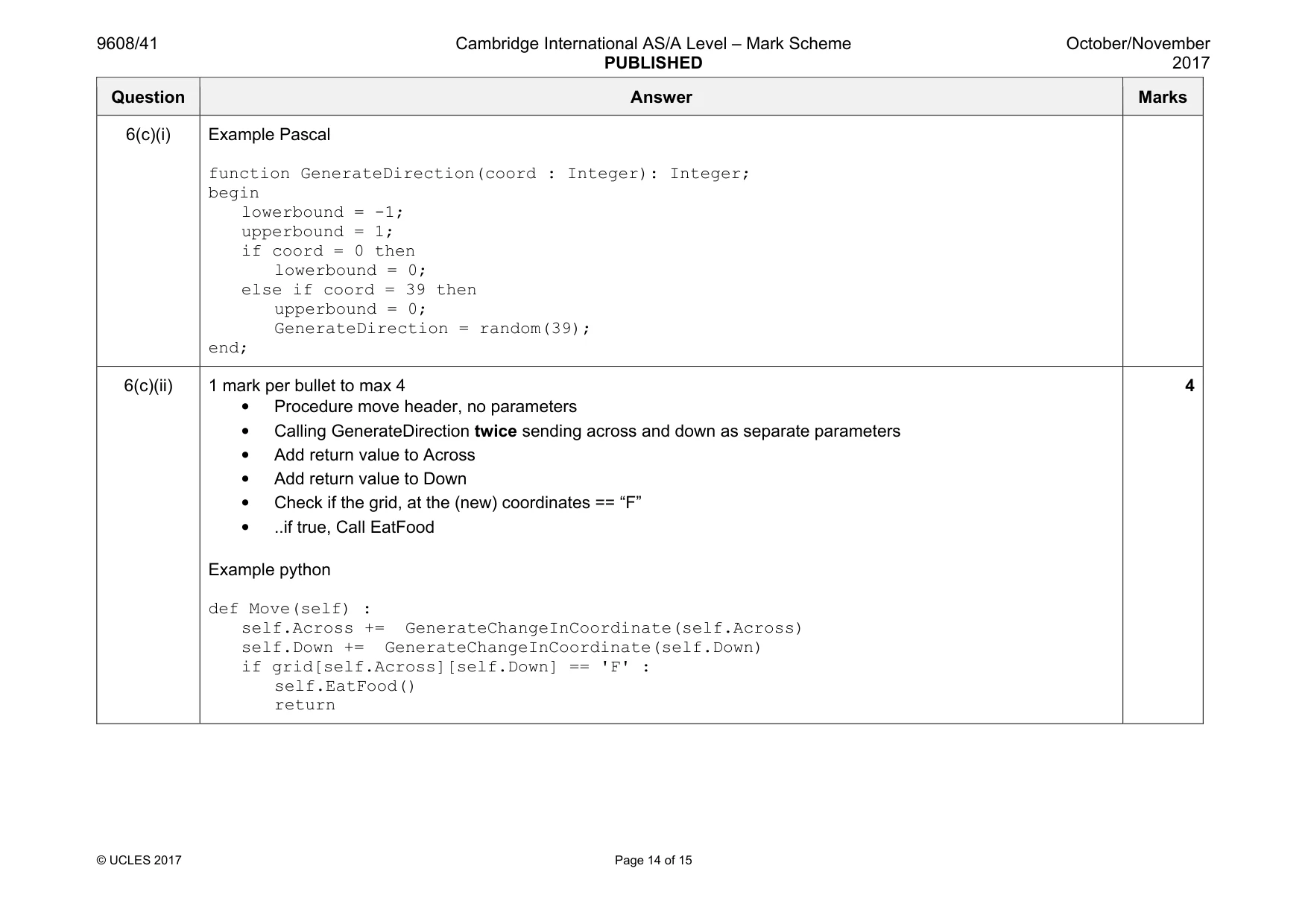 Mark scheme, page 14 of 15