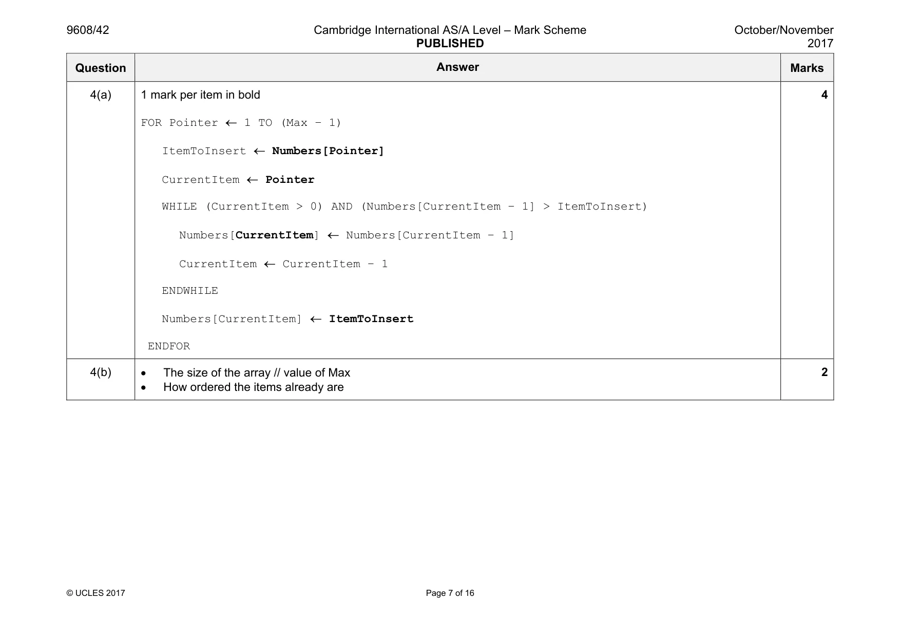 Mark scheme, page 7 of 16