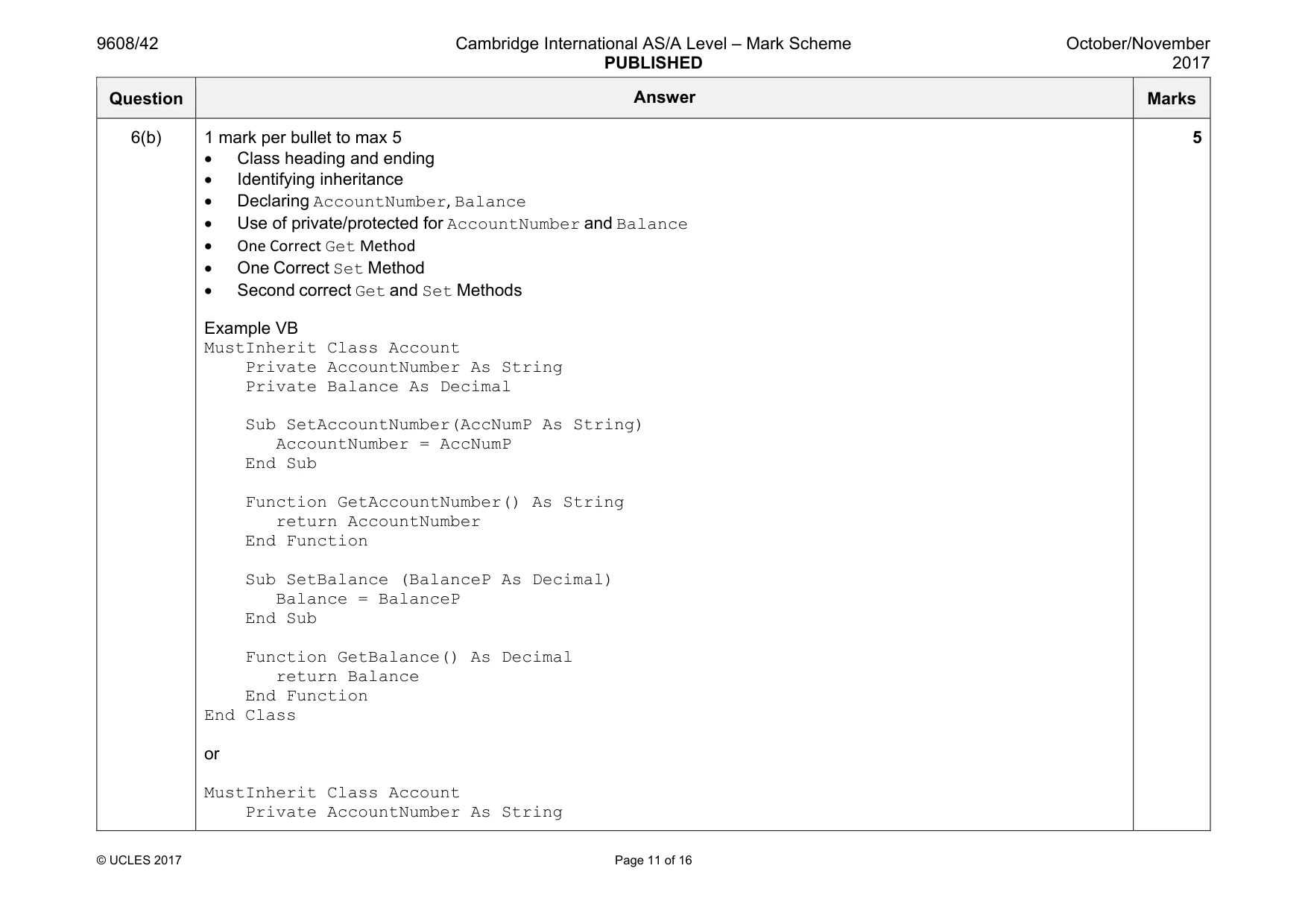 Mark scheme, page 11 of 16