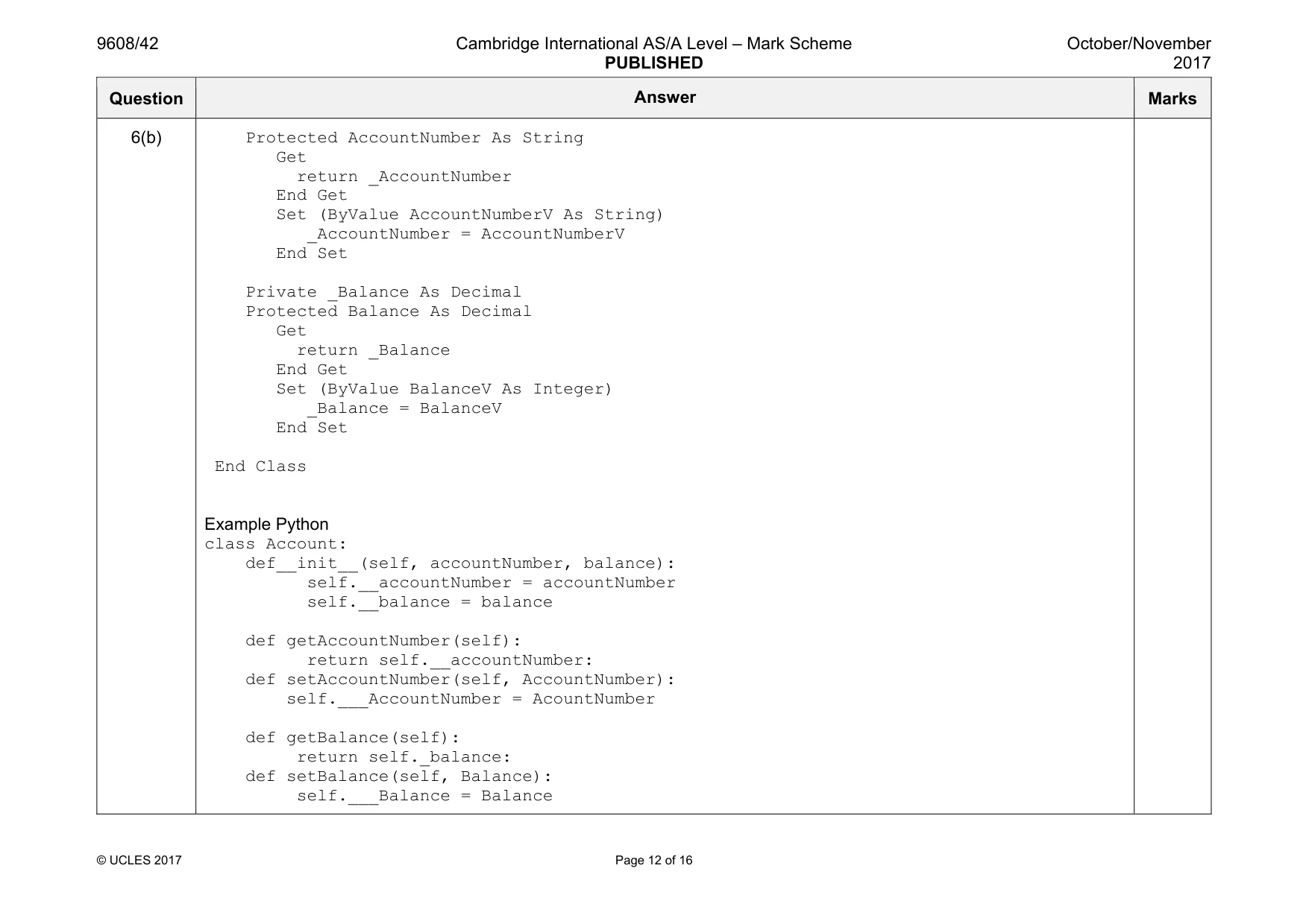 Mark scheme, page 12 of 16