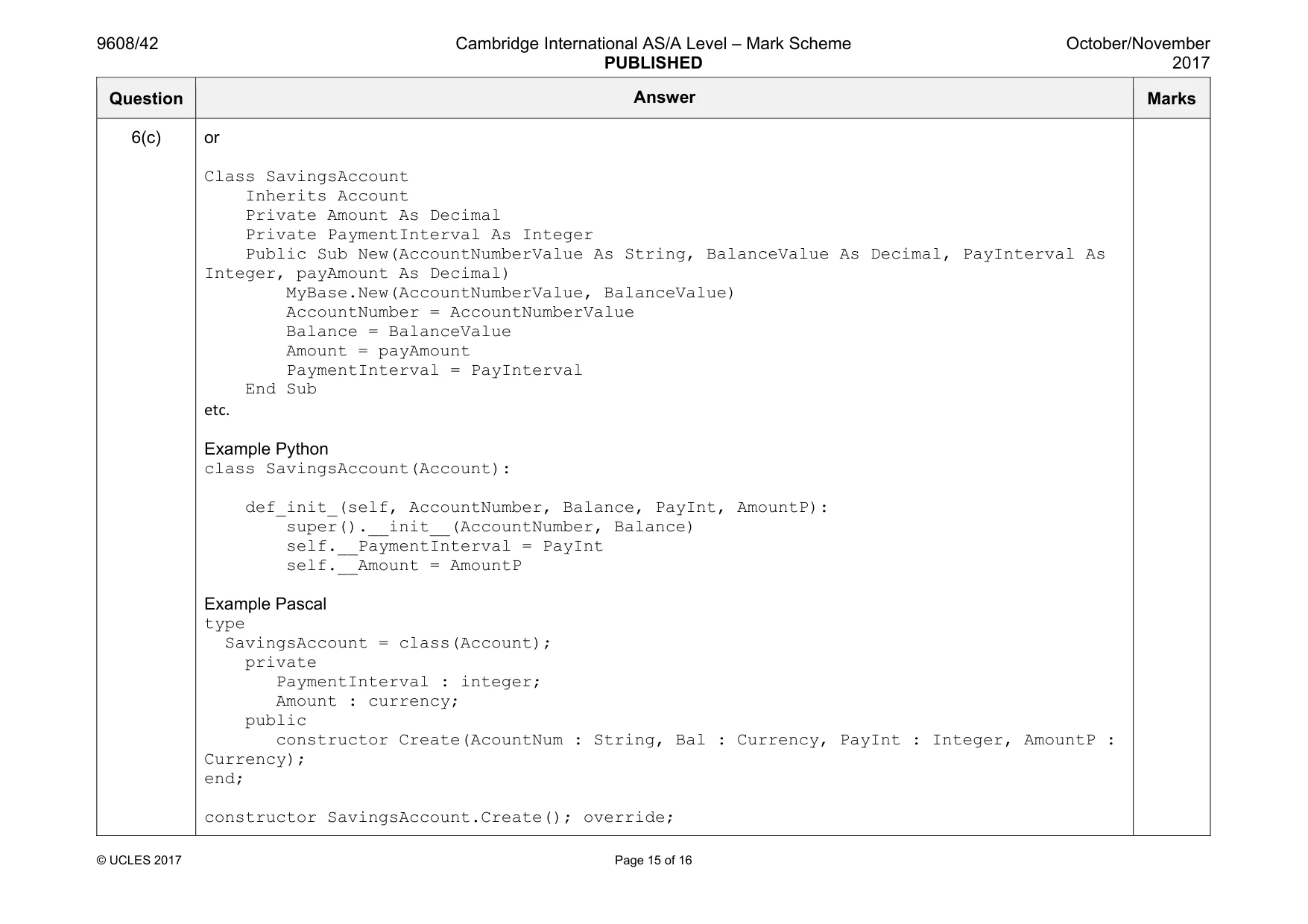 Mark scheme, page 15 of 16