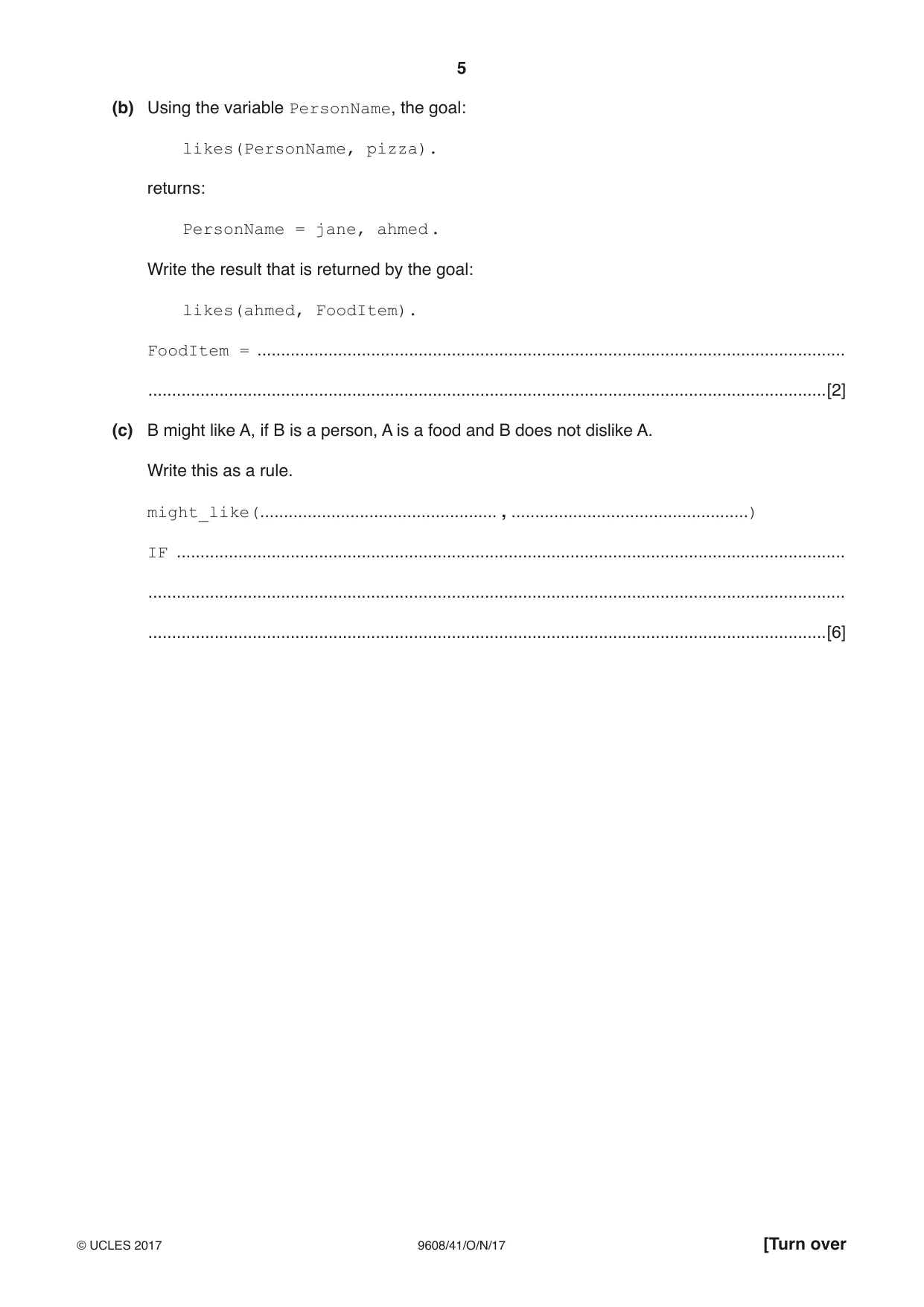 Cambridge A Level Computer Science 9608 2017 Oct/Nov Paper 4 · Variant 1 question paper, page 5 of 16