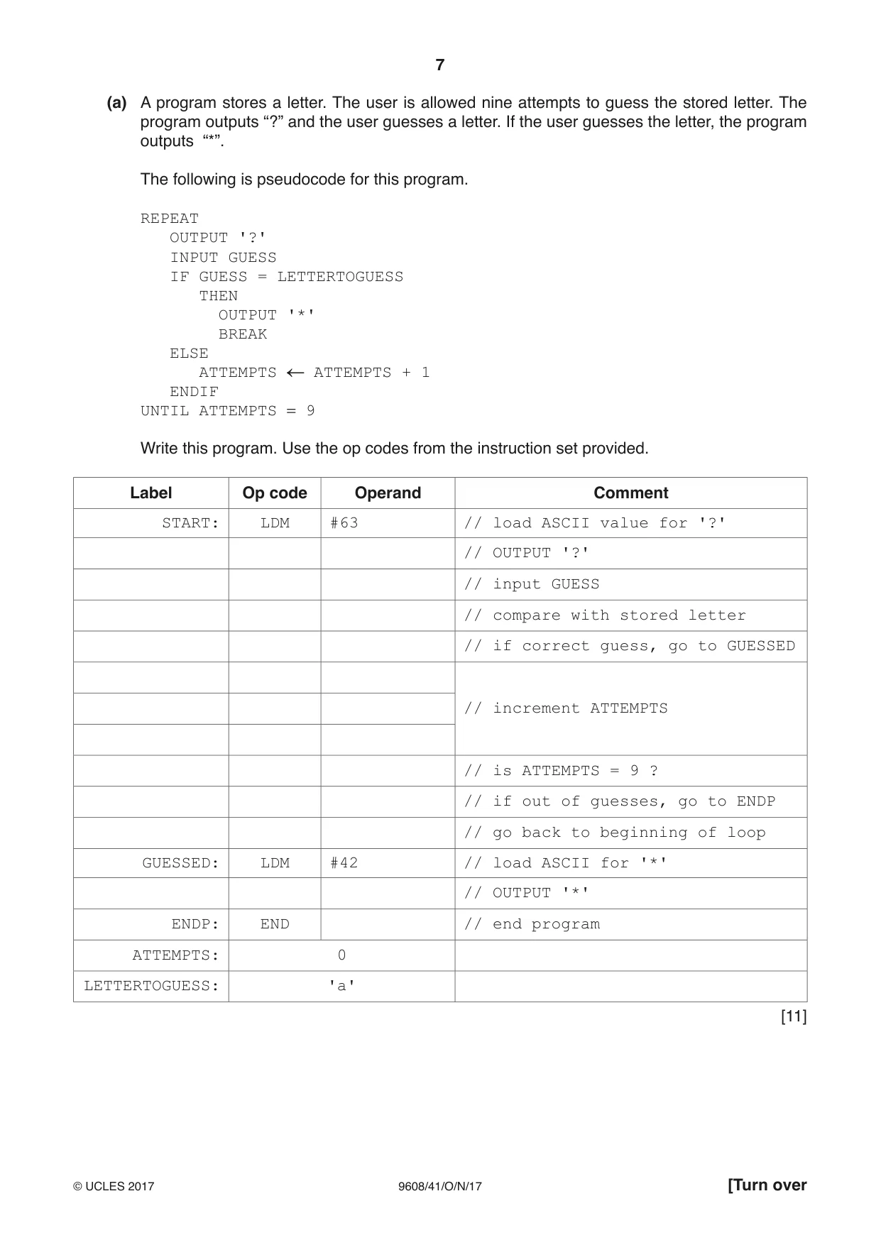 Cambridge A Level Computer Science 9608 2017 Oct/Nov Paper 4 · Variant 1 question paper, page 7 of 16