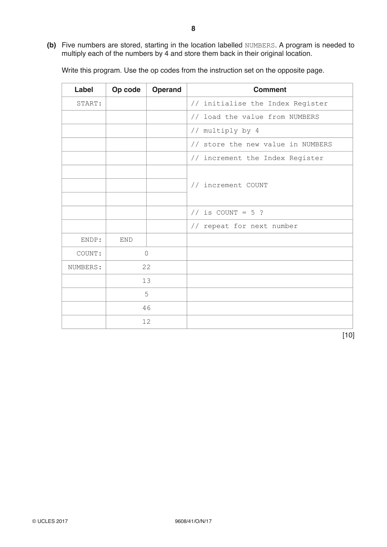 Cambridge A Level Computer Science 9608 2017 Oct/Nov Paper 4 · Variant 1 question paper, page 8 of 16