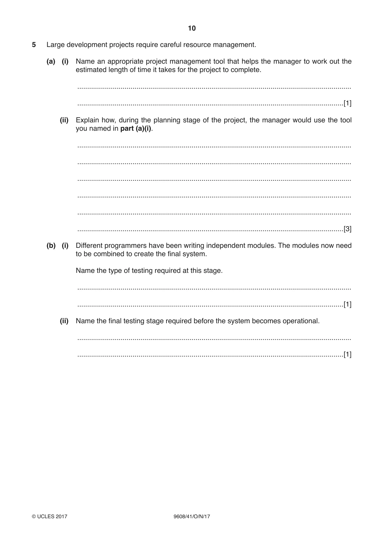 Cambridge A Level Computer Science 9608 2017 Oct/Nov Paper 4 · Variant 1 question paper, page 10 of 16