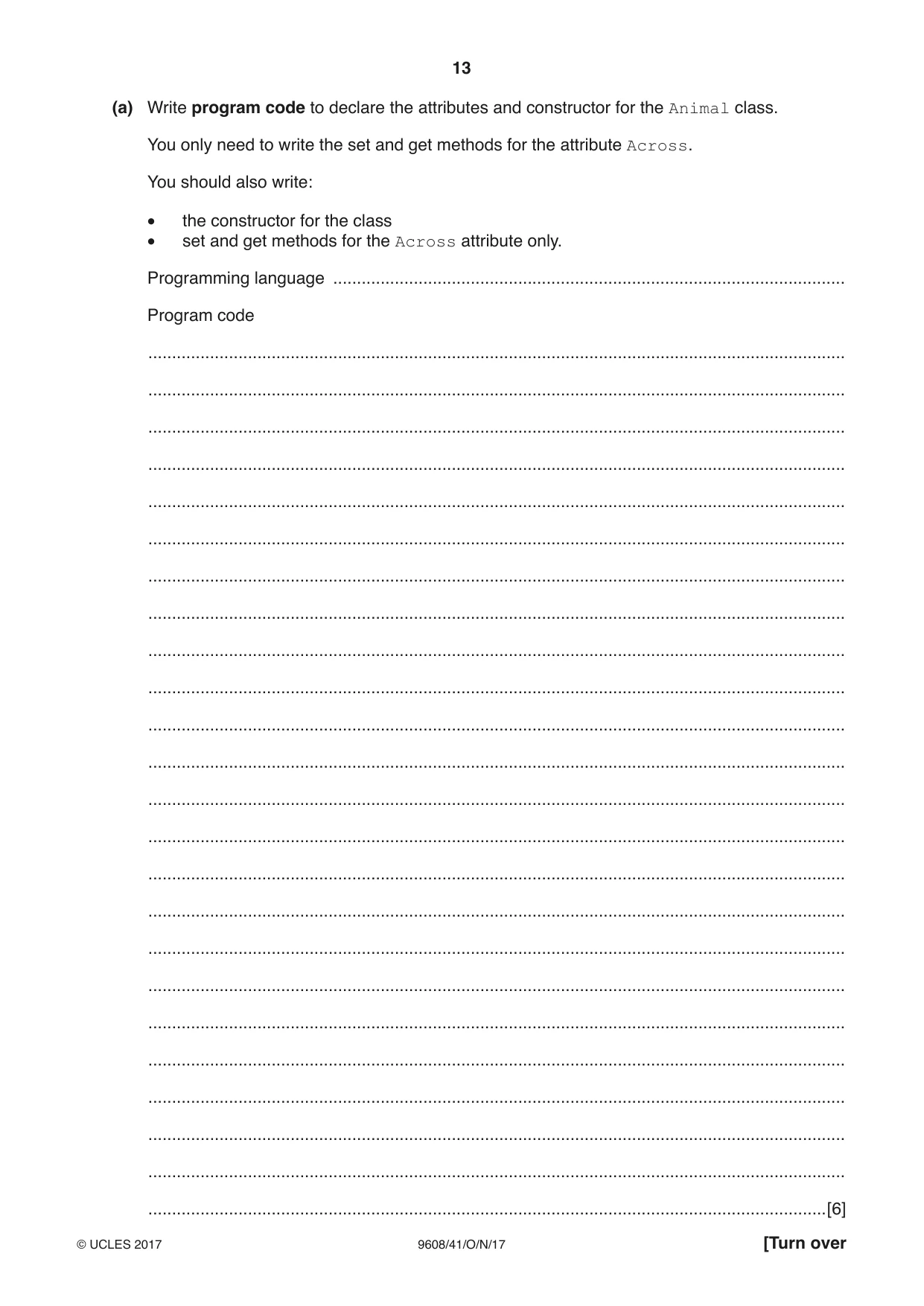 Cambridge A Level Computer Science 9608 2017 Oct/Nov Paper 4 · Variant 1 question paper, page 13 of 16