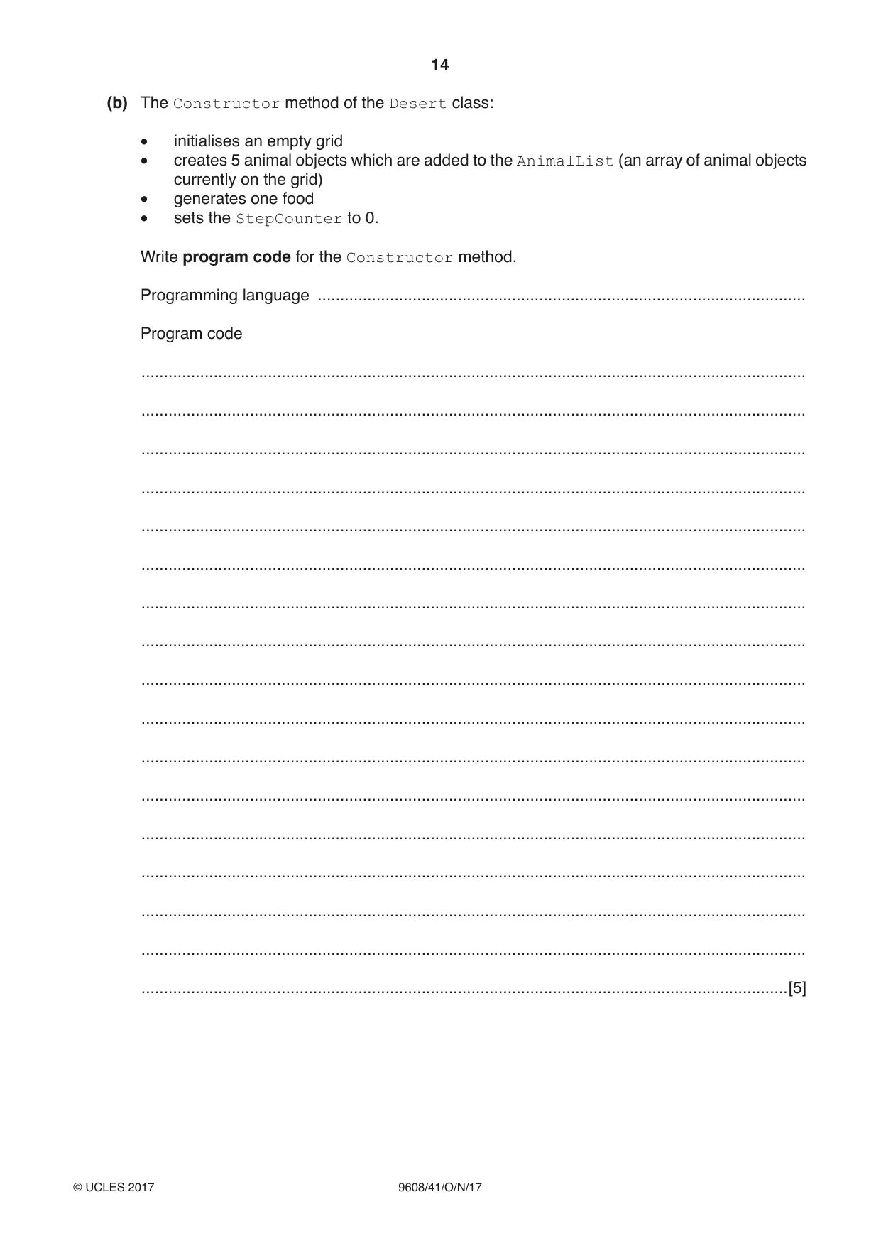 Cambridge A Level Computer Science 9608 2017 Oct/Nov Paper 4 · Variant 1 question paper, page 14 of 16