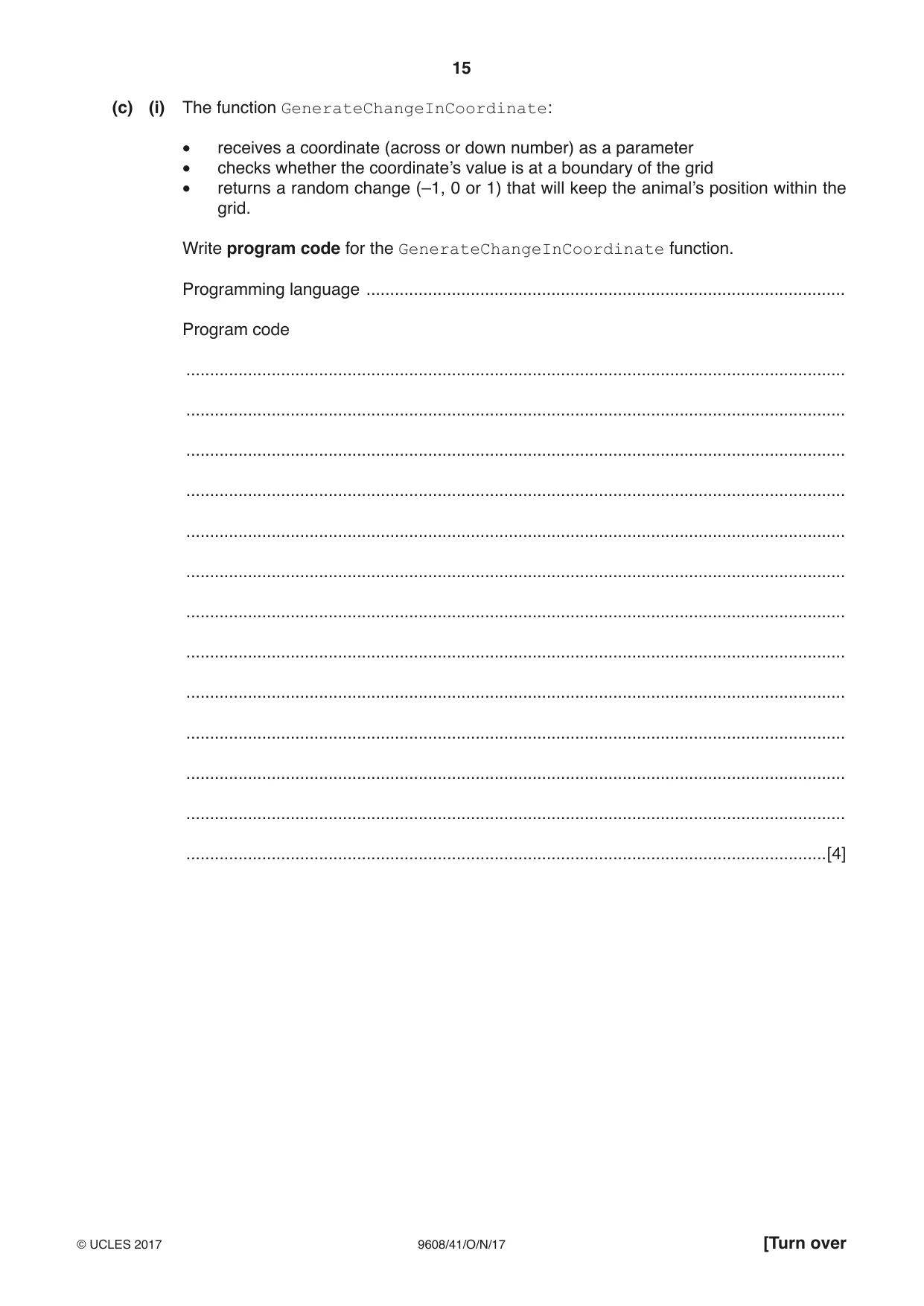 Cambridge A Level Computer Science 9608 2017 Oct/Nov Paper 4 · Variant 1 question paper, page 15 of 16