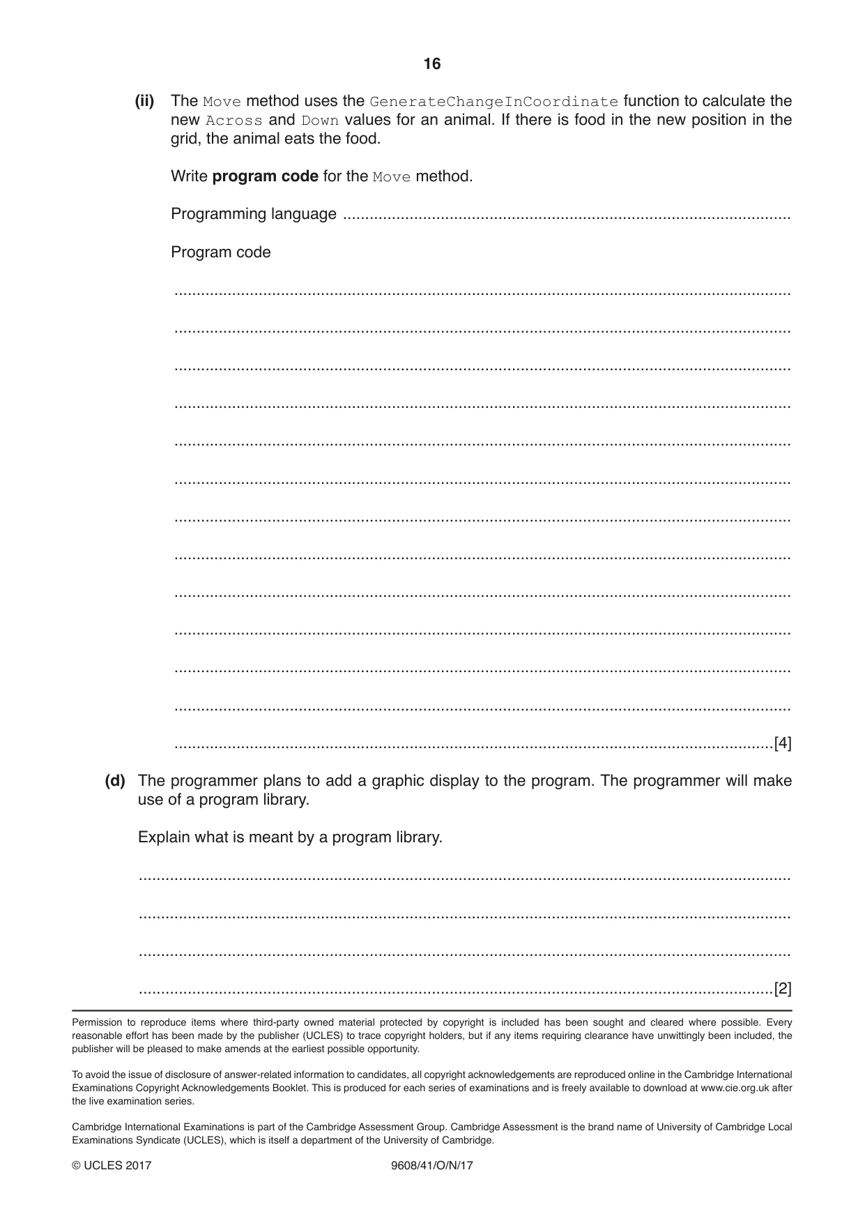 Cambridge A Level Computer Science 9608 2017 Oct/Nov Paper 4 · Variant 1 question paper, page 16 of 16