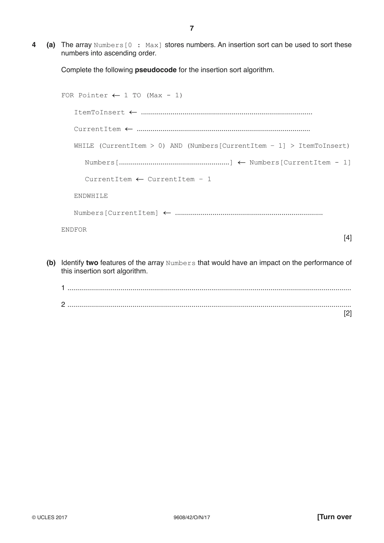 Cambridge A Level Computer Science 9608 2017 Oct/Nov Paper 4 · Variant 2 question paper, page 7 of 16