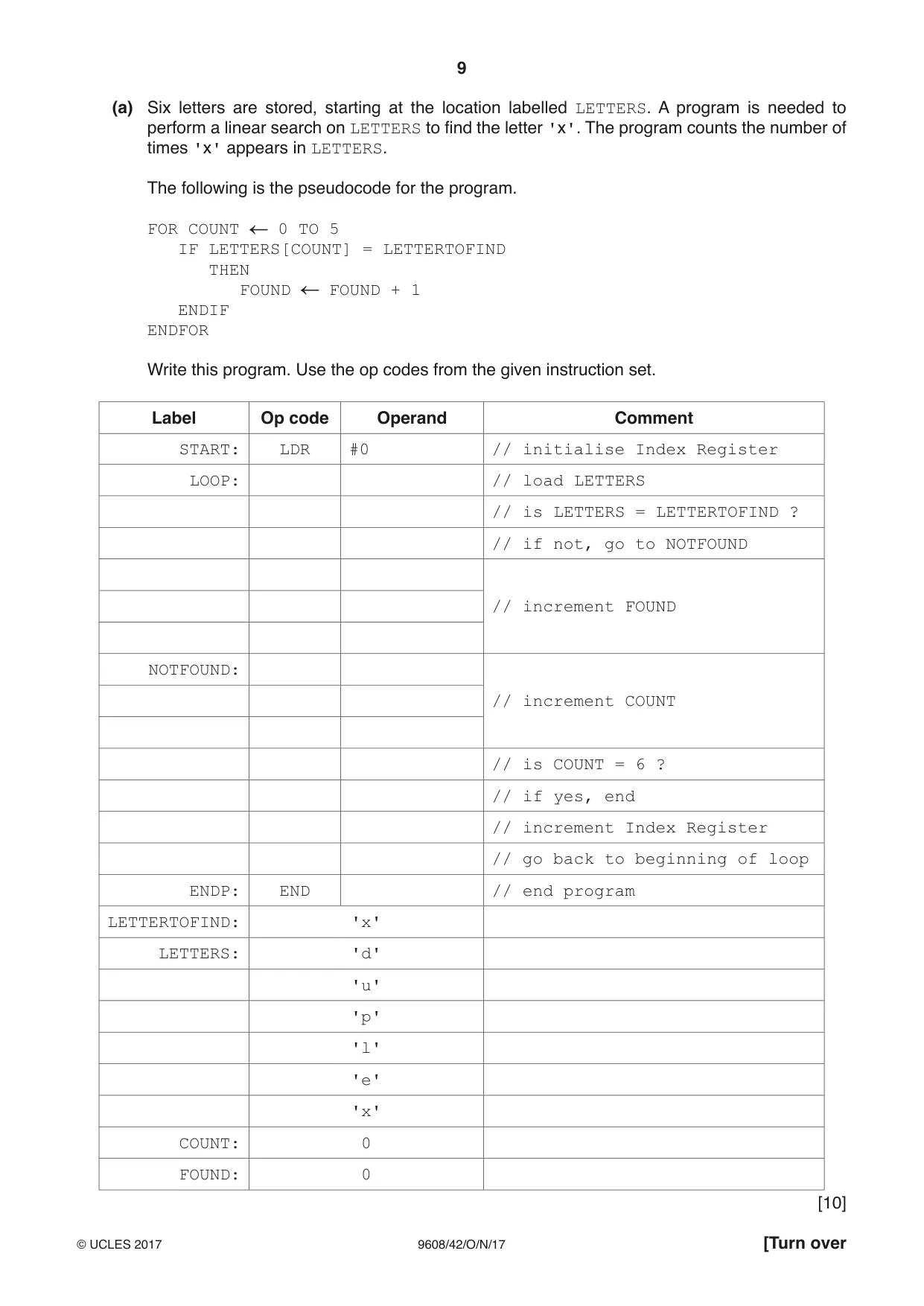 Cambridge A Level Computer Science 9608 2017 Oct/Nov Paper 4 · Variant 2 question paper, page 9 of 16