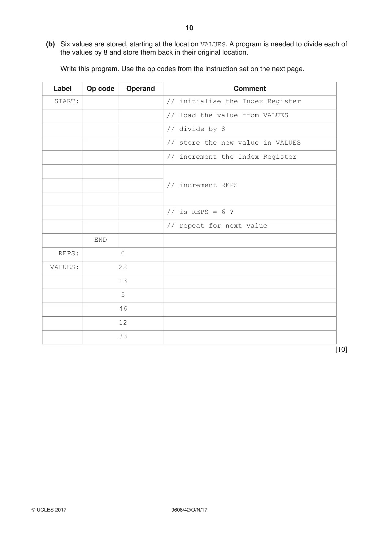 Cambridge A Level Computer Science 9608 2017 Oct/Nov Paper 4 · Variant 2 question paper, page 10 of 16