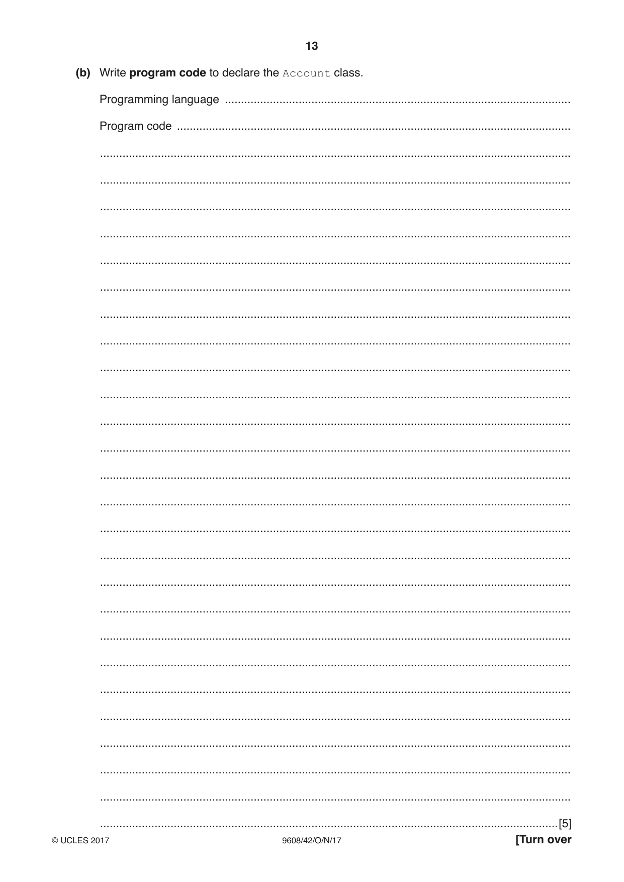 Cambridge A Level Computer Science 9608 2017 Oct/Nov Paper 4 · Variant 2 question paper, page 13 of 16