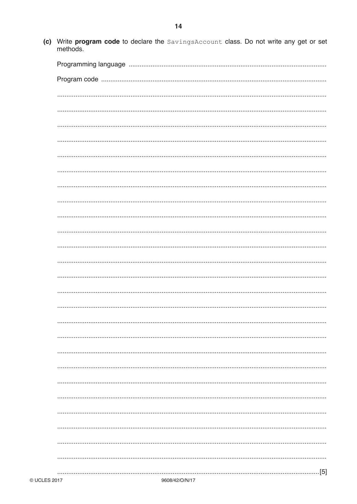 Cambridge A Level Computer Science 9608 2017 Oct/Nov Paper 4 · Variant 2 question paper, page 14 of 16