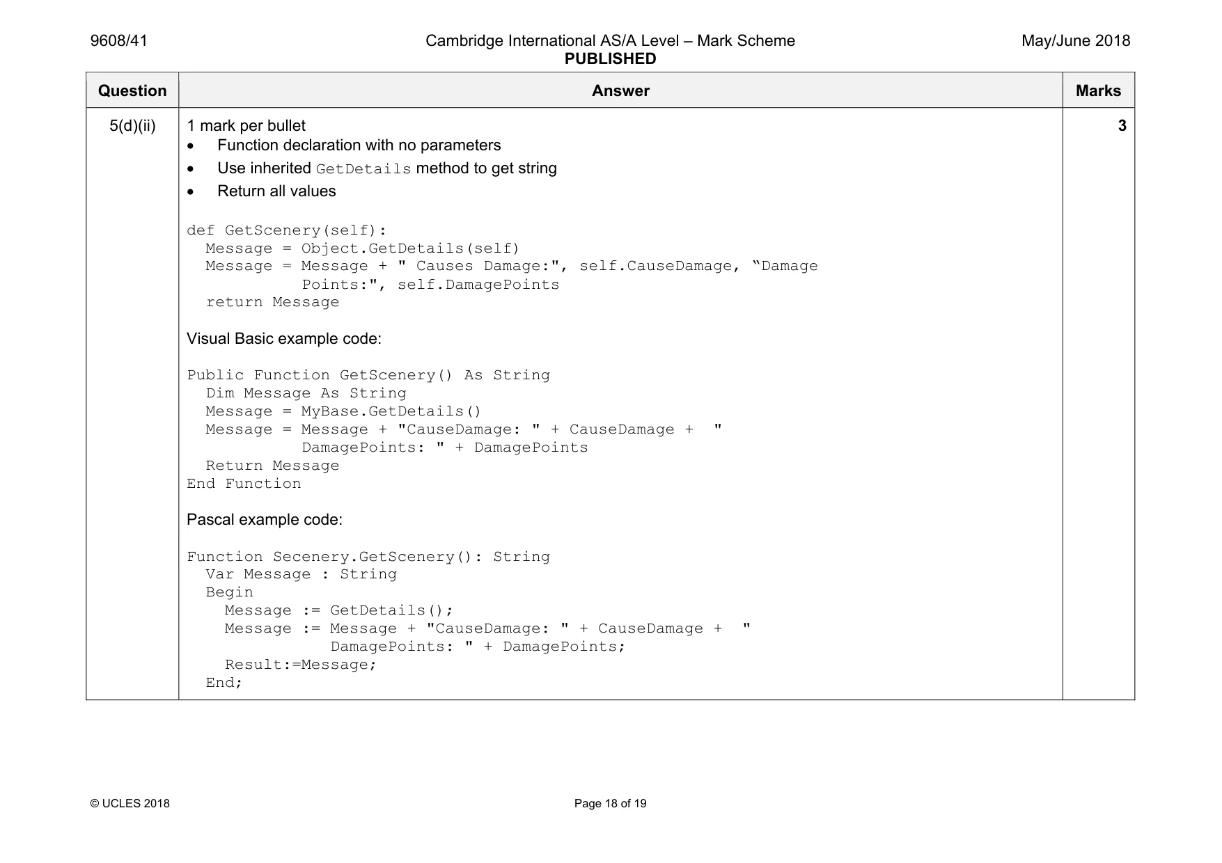 Mark scheme, page 18 of 19