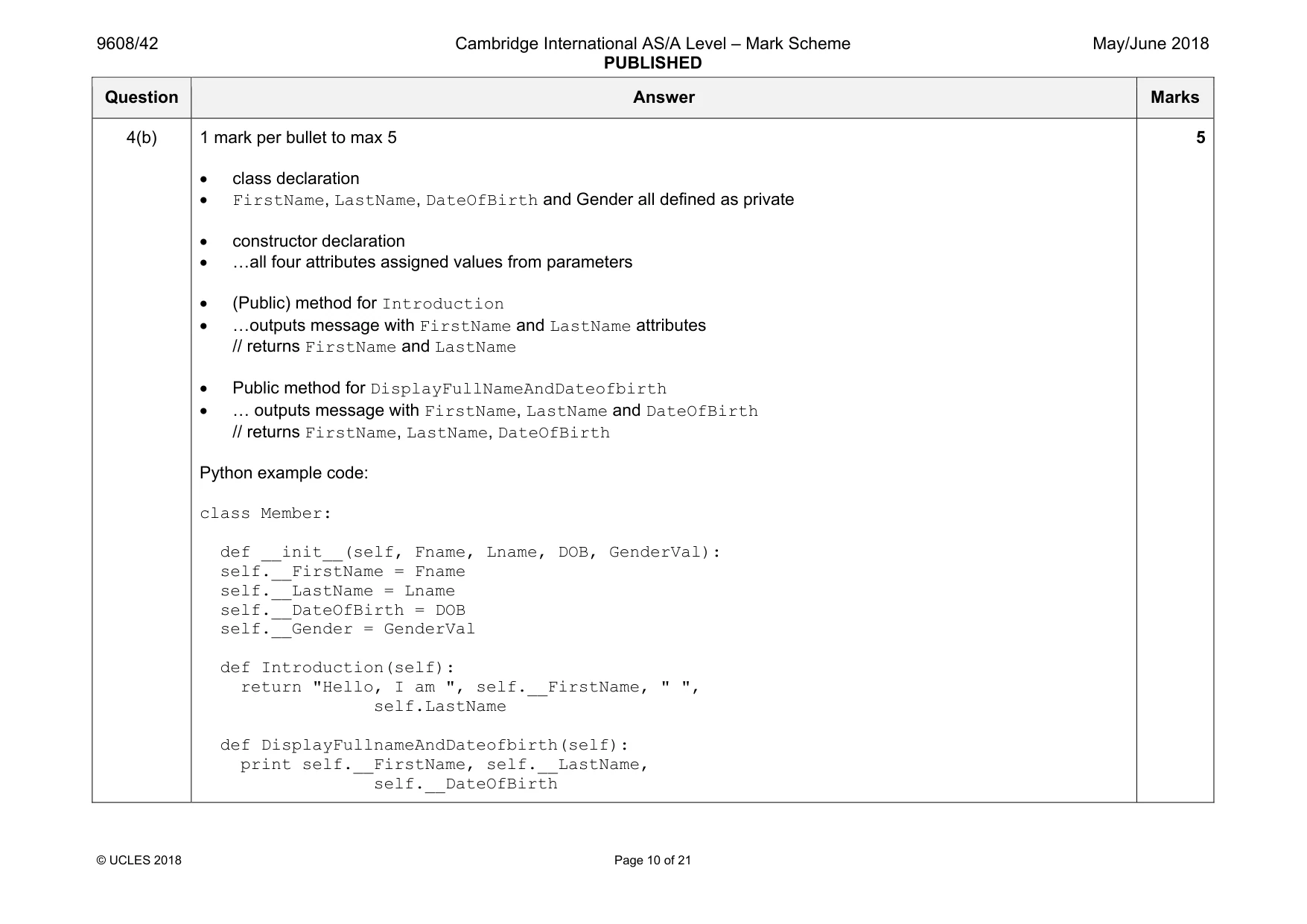 Mark scheme, page 10 of 21