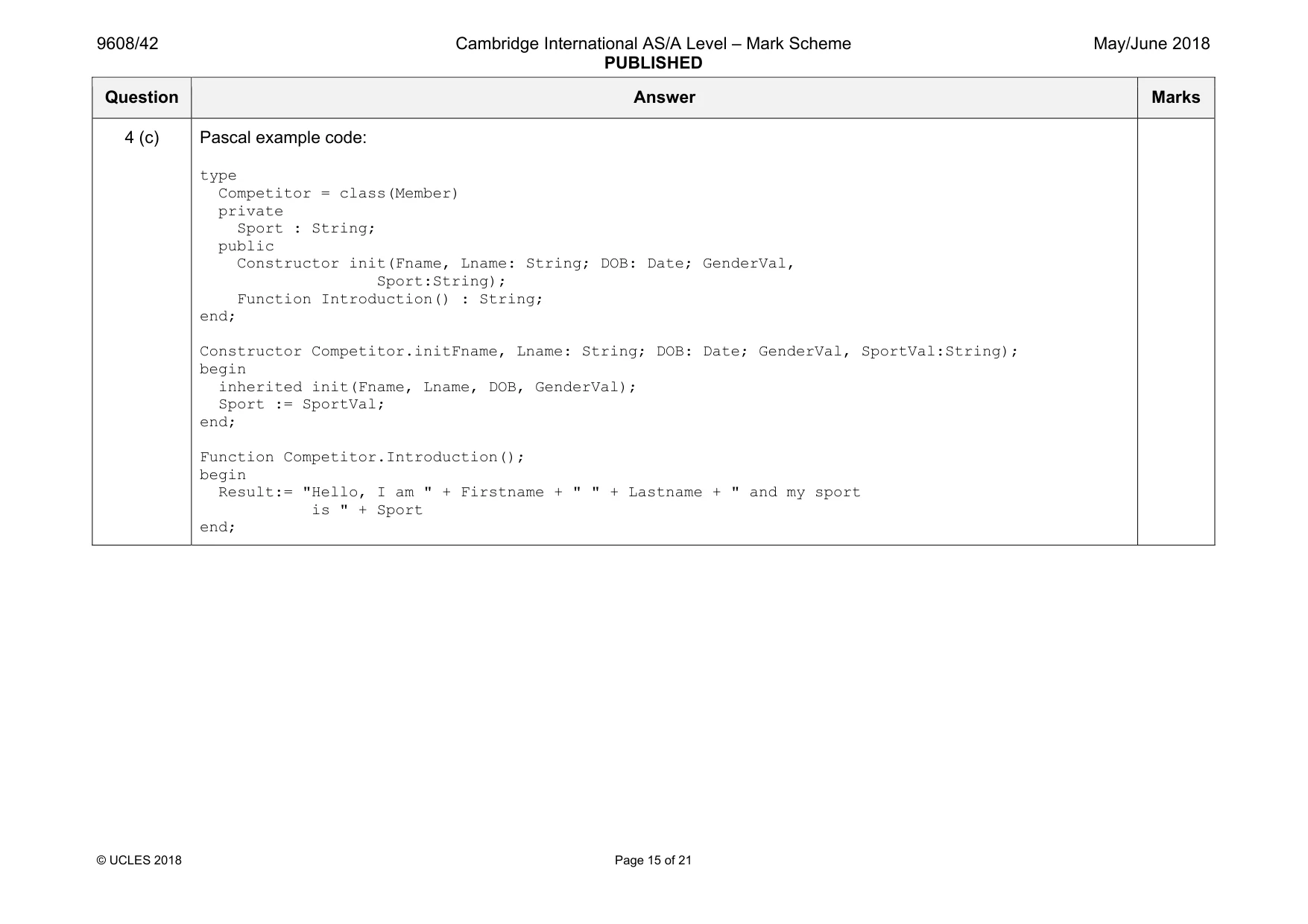 Mark scheme, page 15 of 21