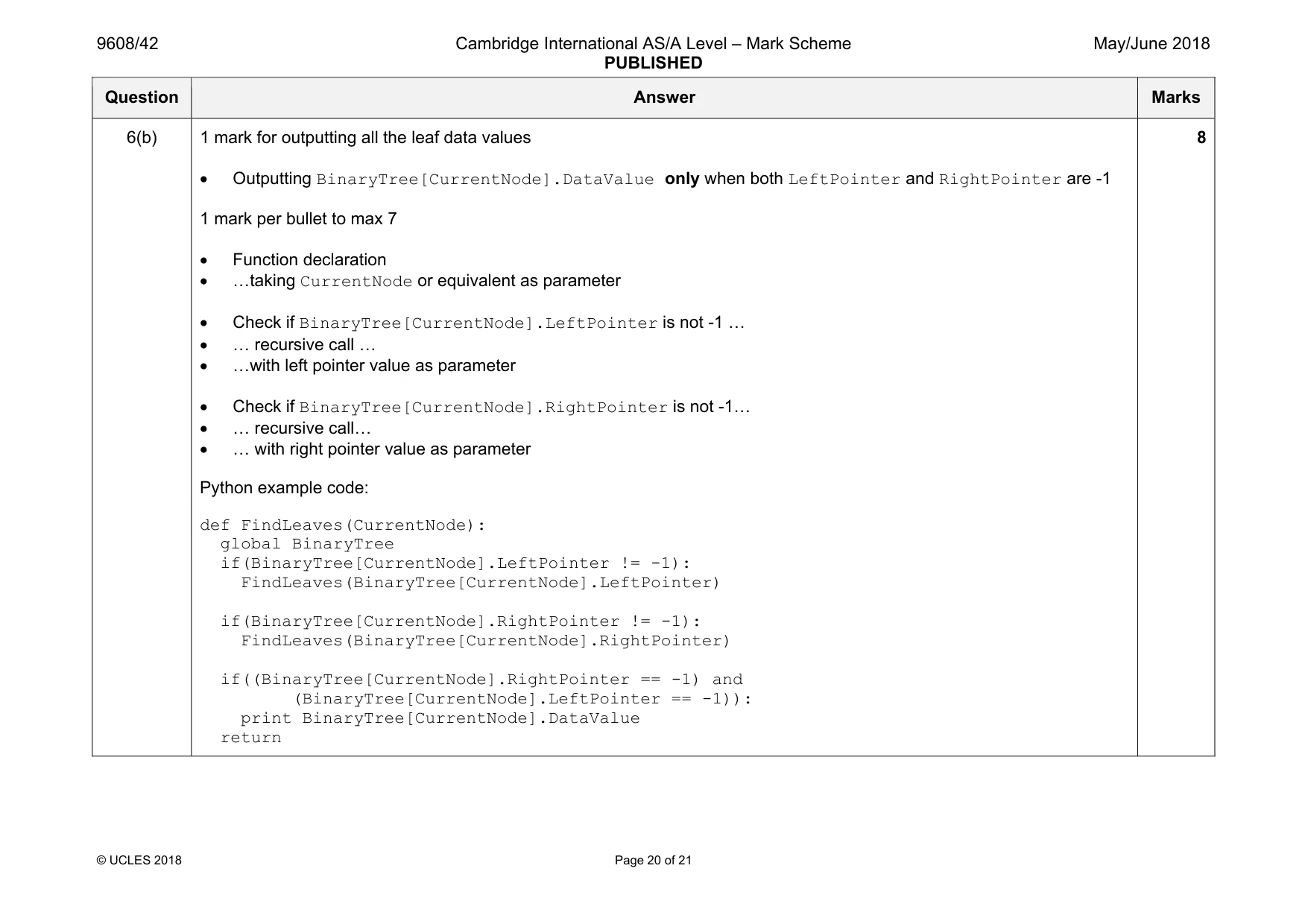 Mark scheme, page 20 of 21