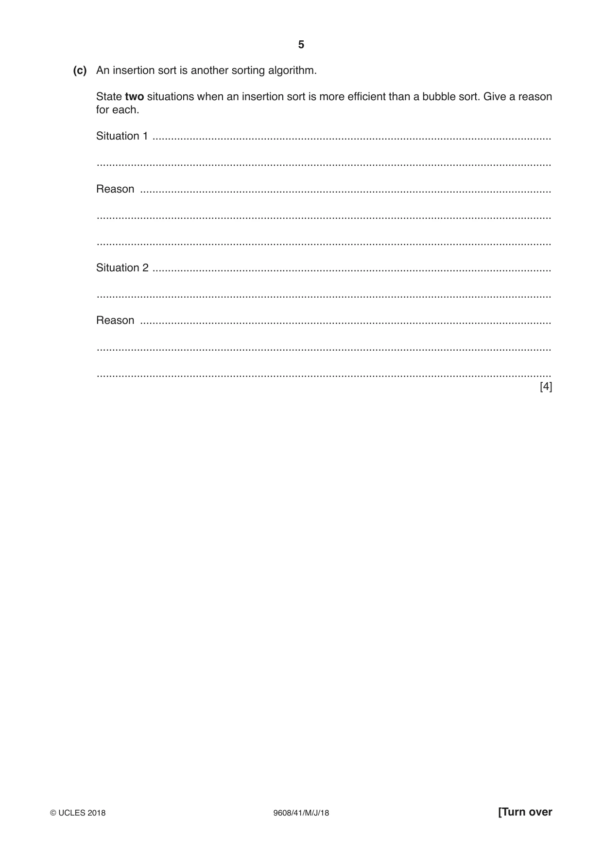 Cambridge A Level Computer Science 9608 2018 May/June Paper 4 · Variant 1 question paper, page 5 of 20