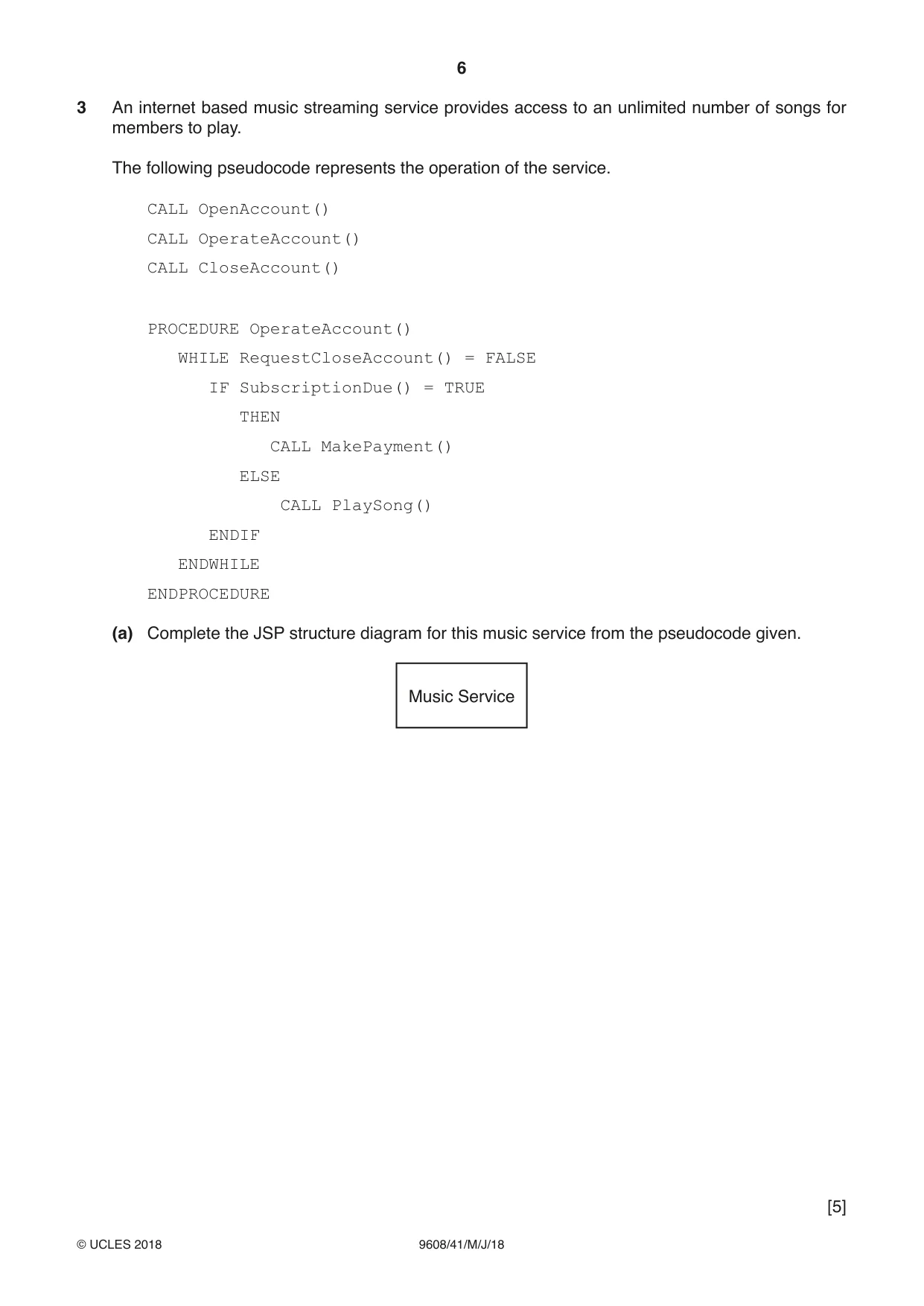 Cambridge A Level Computer Science 9608 2018 May/June Paper 4 · Variant 1 question paper, page 6 of 20