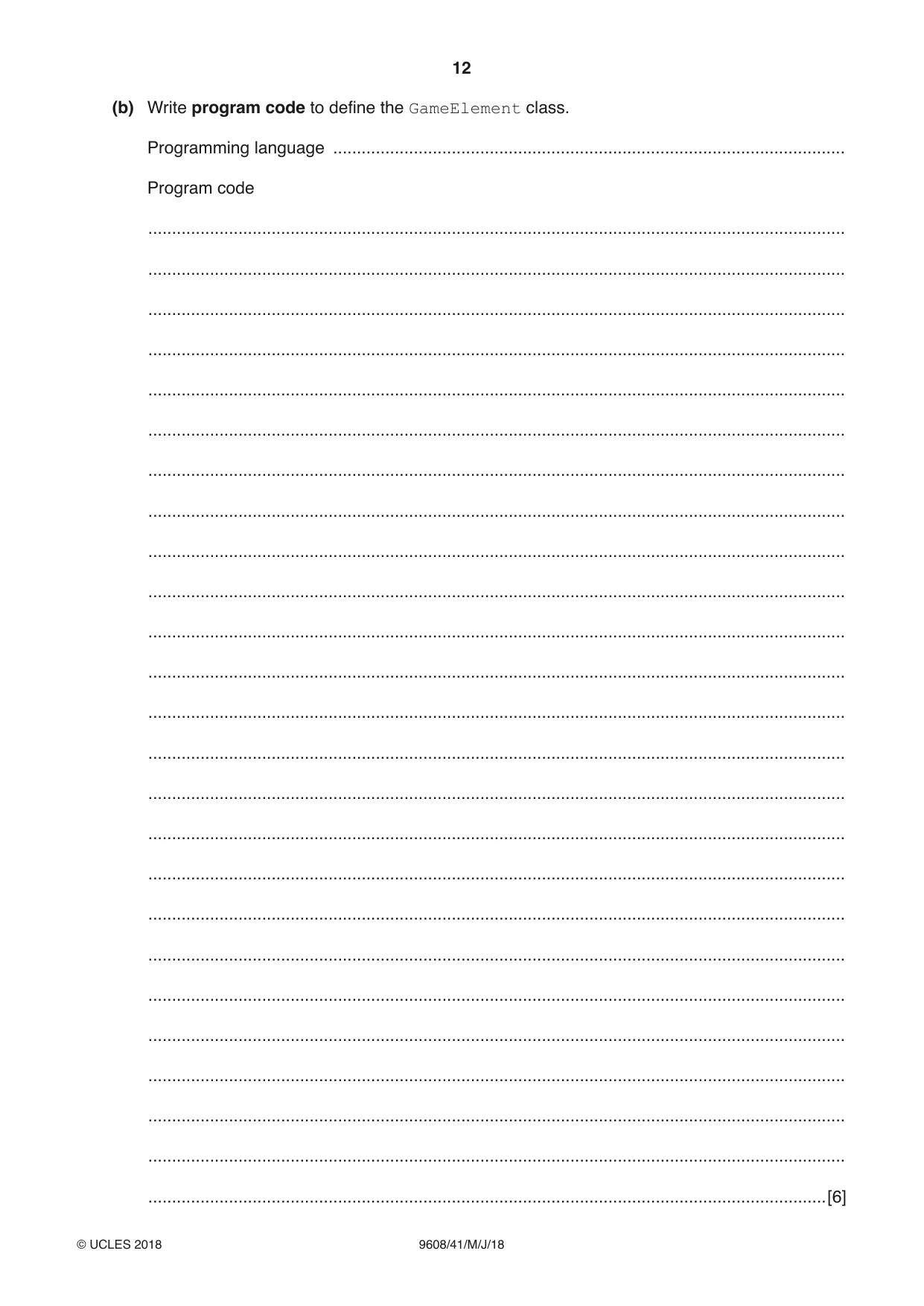Cambridge A Level Computer Science 9608 2018 May/June Paper 4 · Variant 1 question paper, page 12 of 20